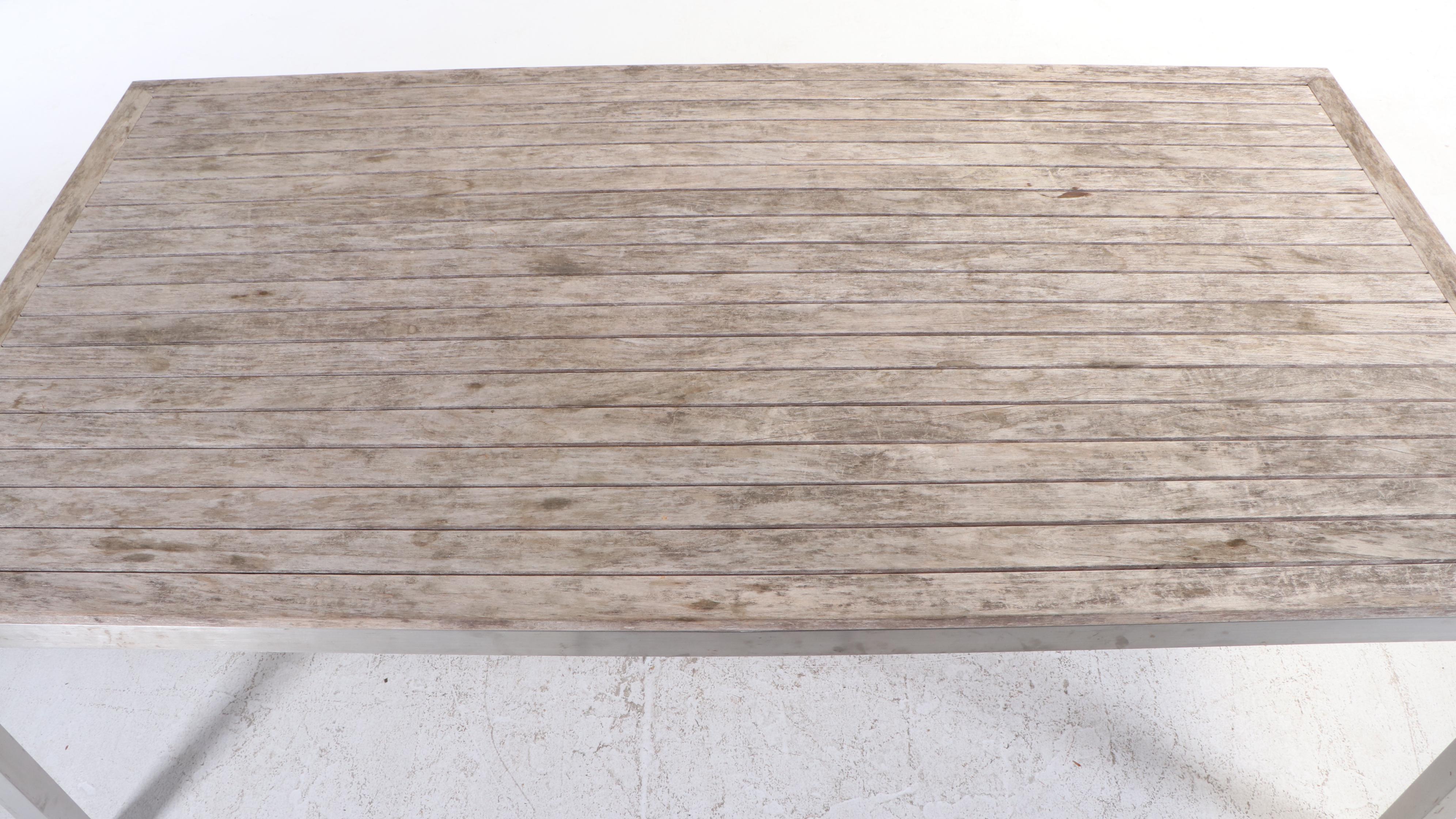 Five-Piece Gloster Modernist Style Brushed Aluminum and Teak Patio Dining Set