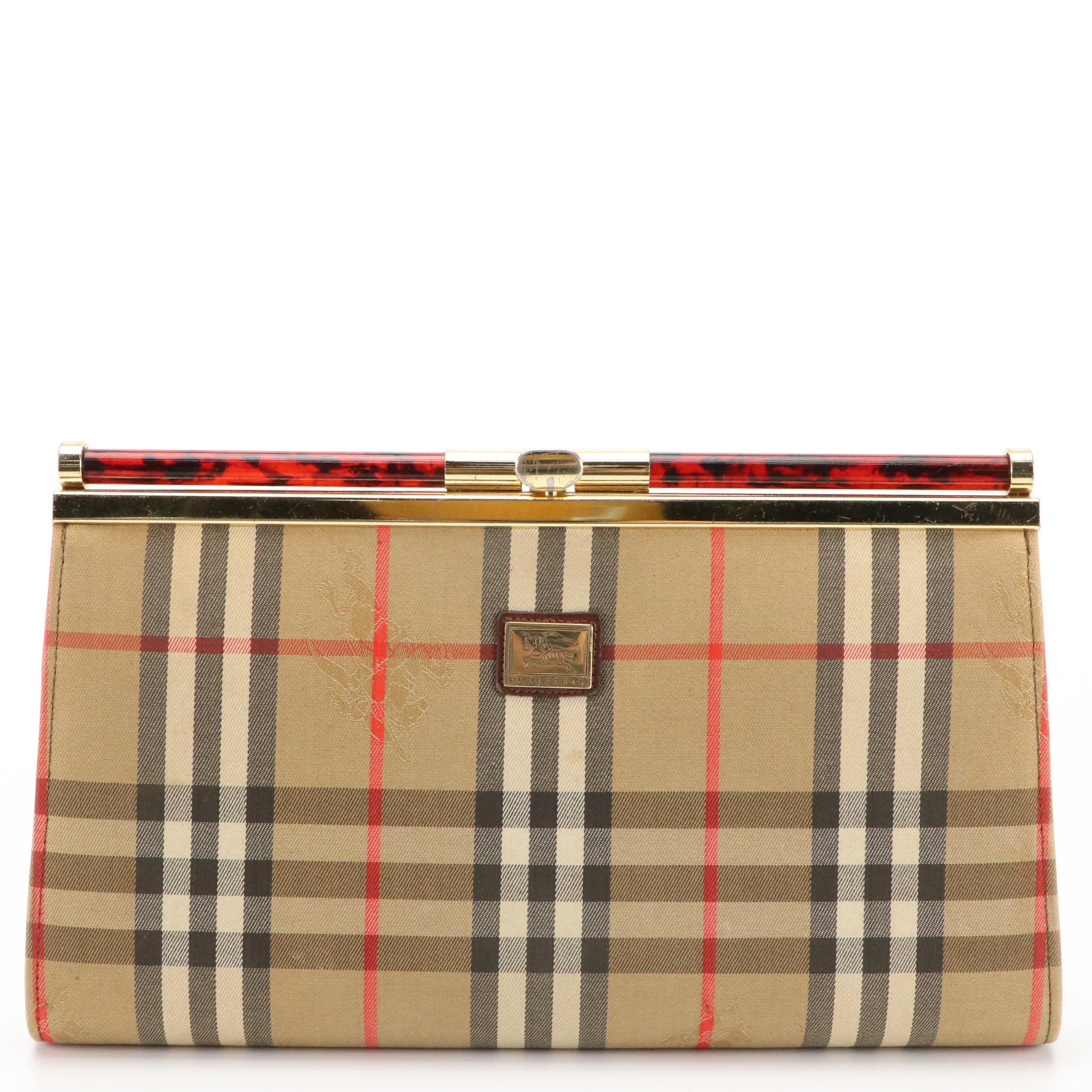 Burberrys Vintage Haymarket Check Canvas Frame Clutch