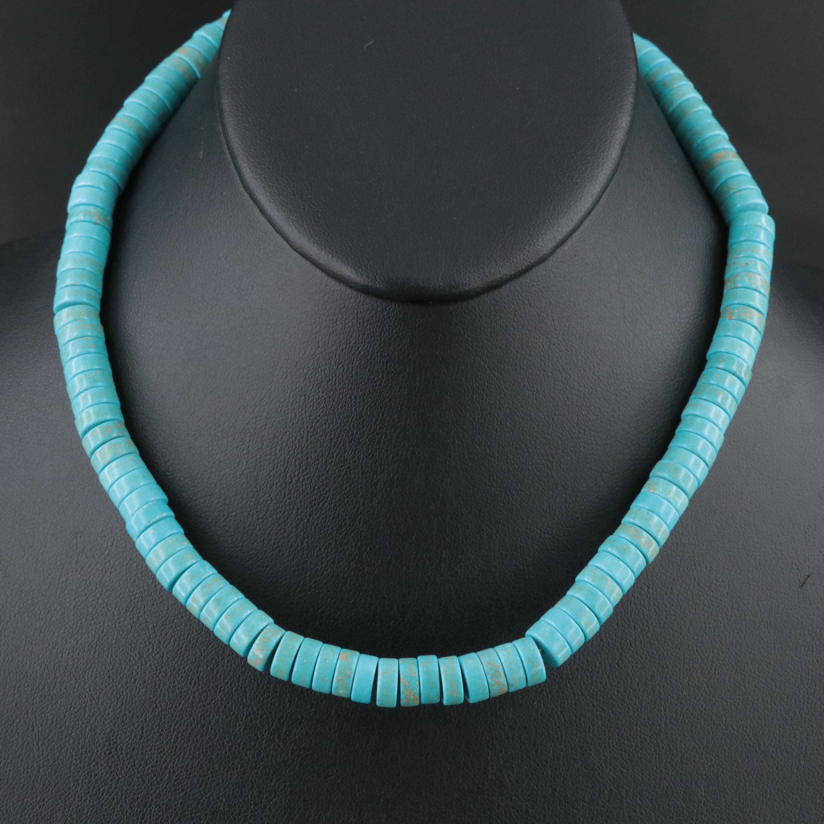 Turquoise Heishi Bead Necklace with 14K Clasp