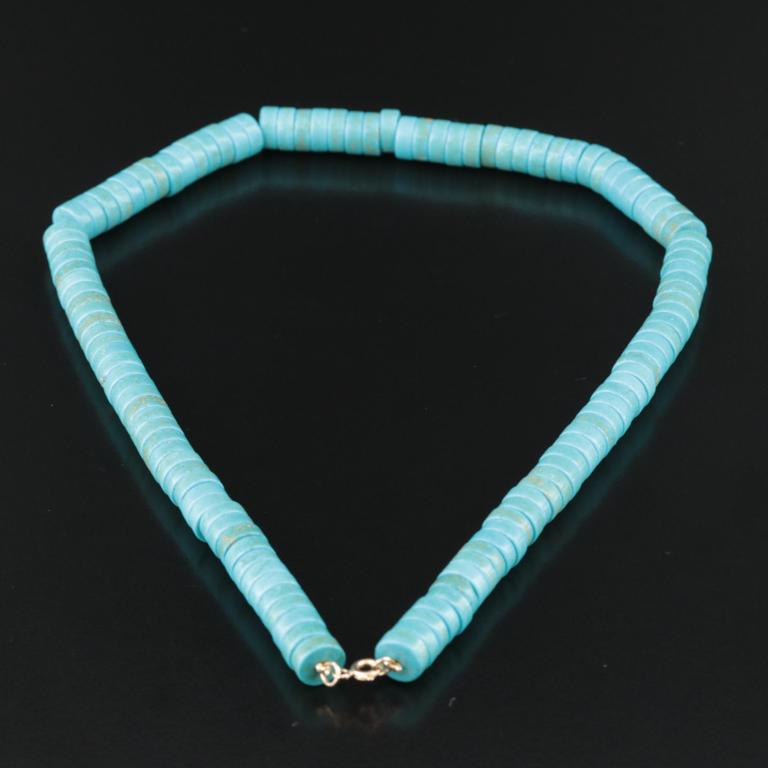 Turquoise Heishi Bead Necklace with 14K Clasp