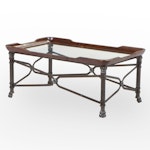 Contemporary Metal, Leather and Glass Top Coffee Table