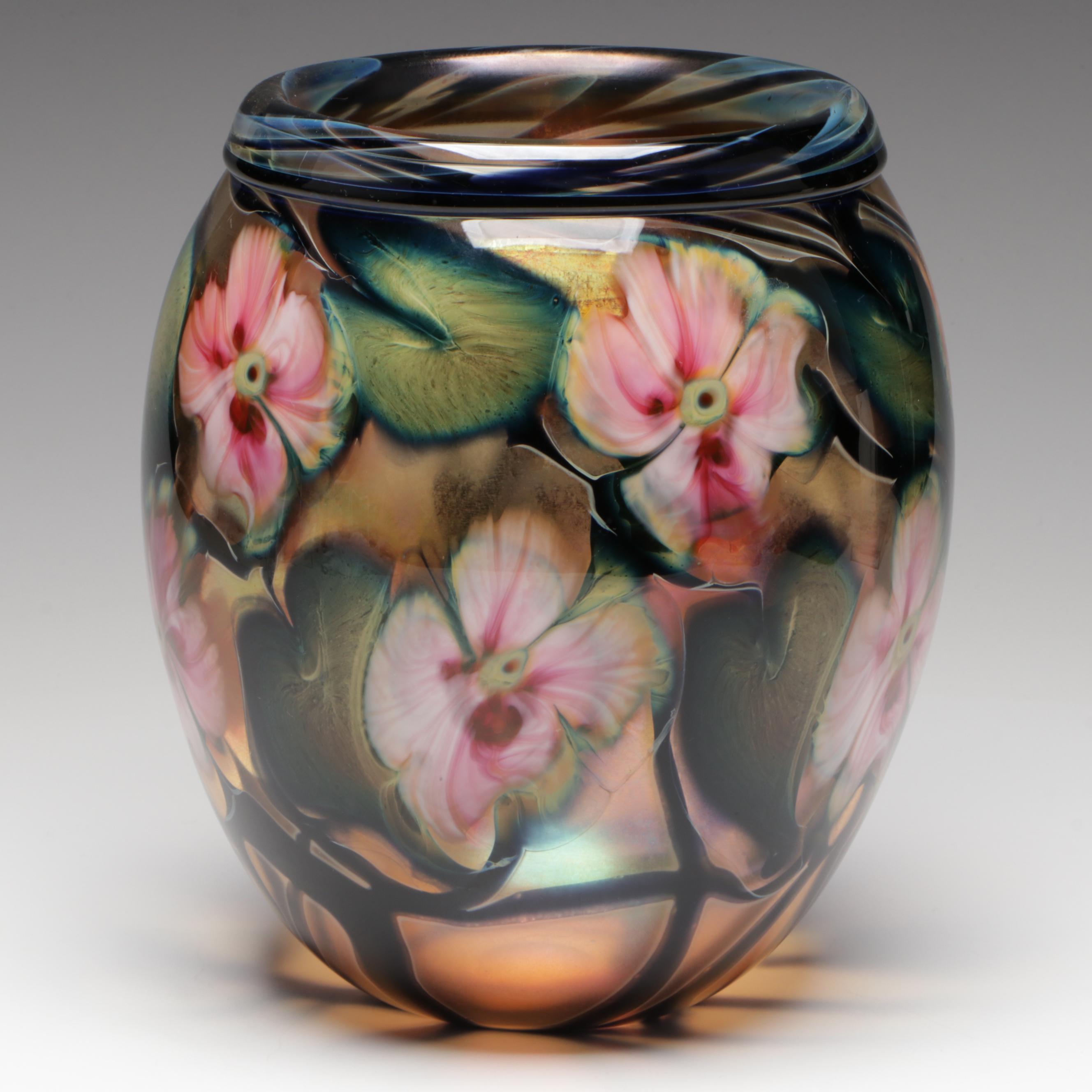 Signed Charles Lotton "Multi-Flora" Art Glass Vase, 2001