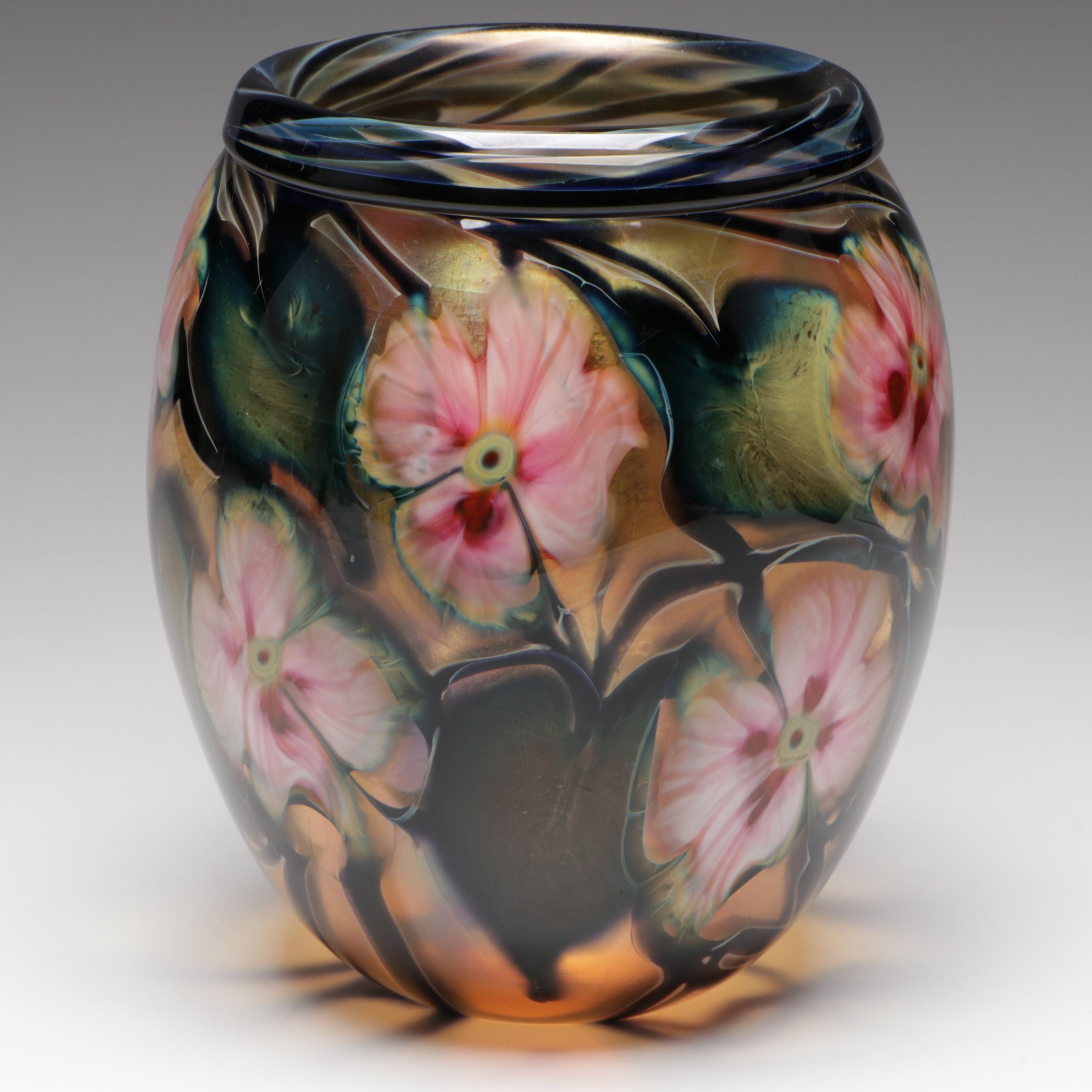 Signed Charles Lotton "Multi-Flora" Art Glass Vase, 2001