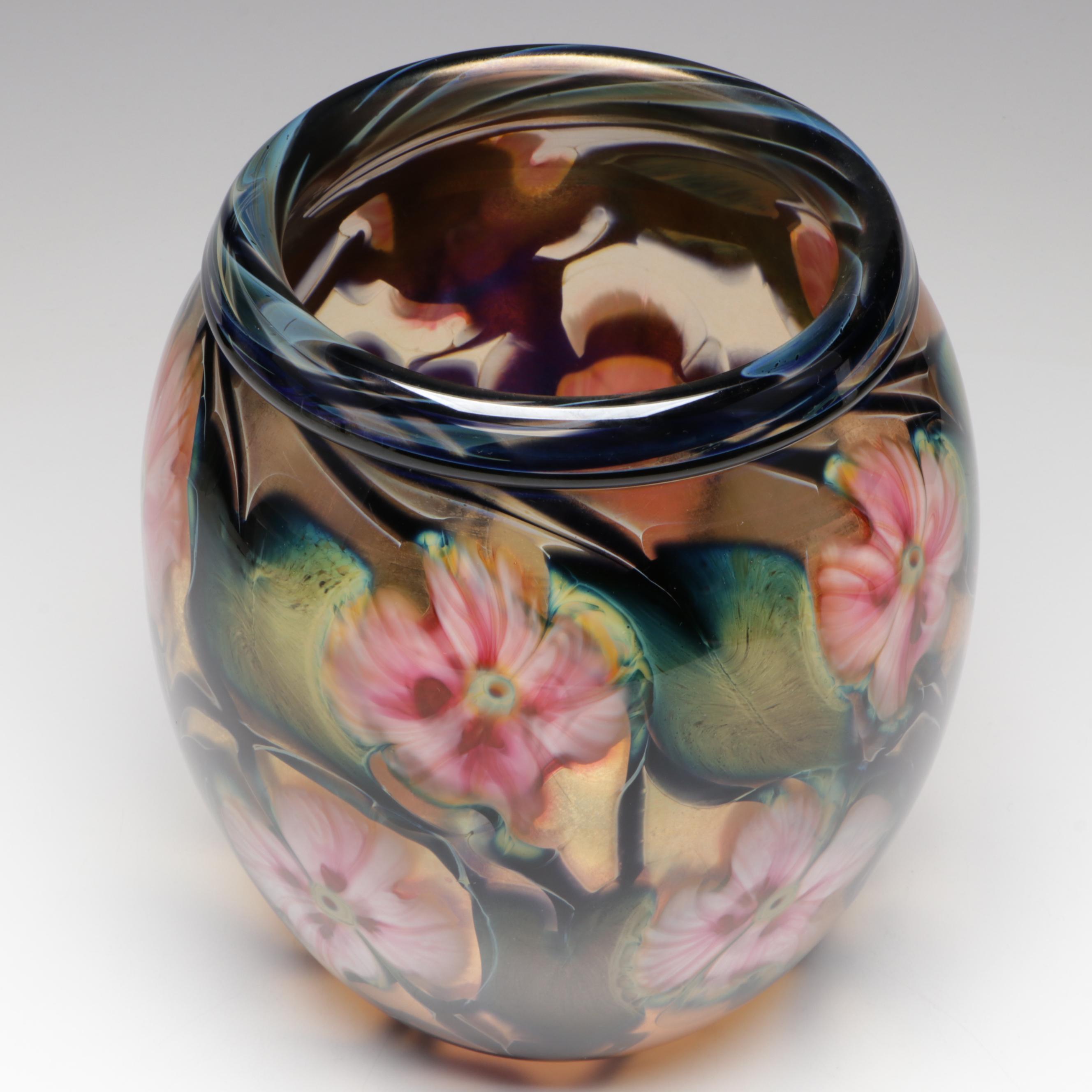 Signed Charles Lotton "Multi-Flora" Art Glass Vase, 2001