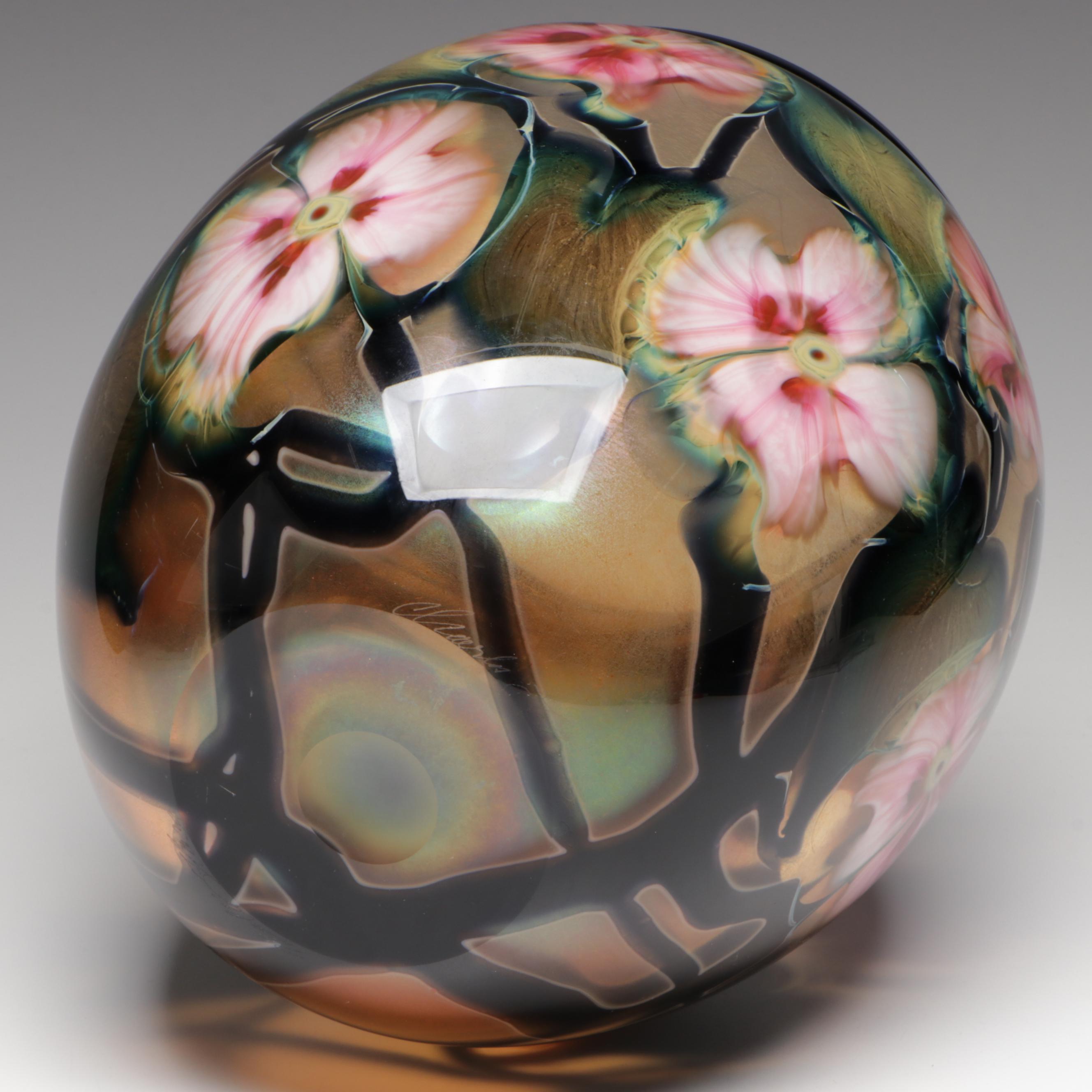 Signed Charles Lotton "Multi-Flora" Art Glass Vase, 2001