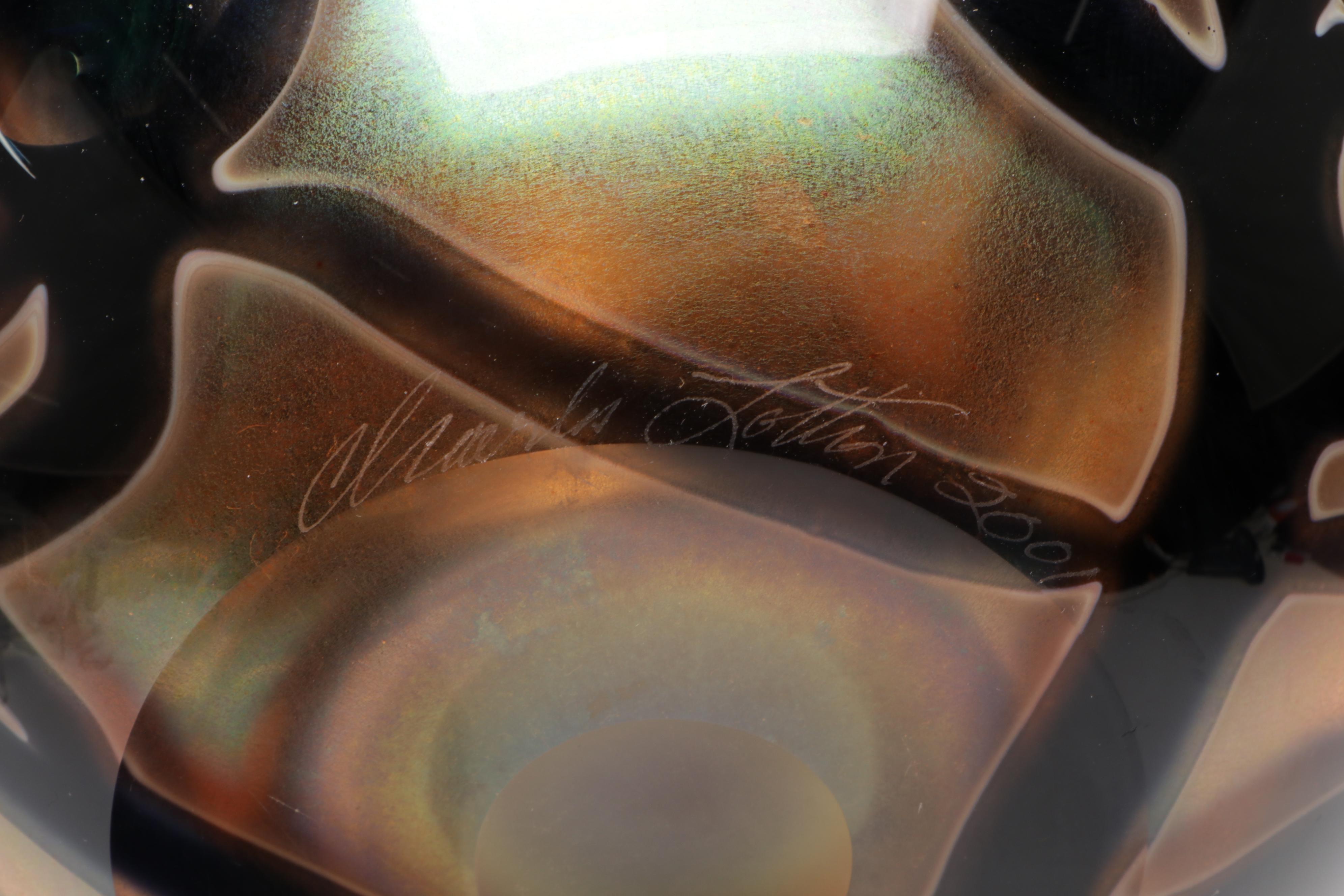 Signed Charles Lotton "Multi-Flora" Art Glass Vase, 2001