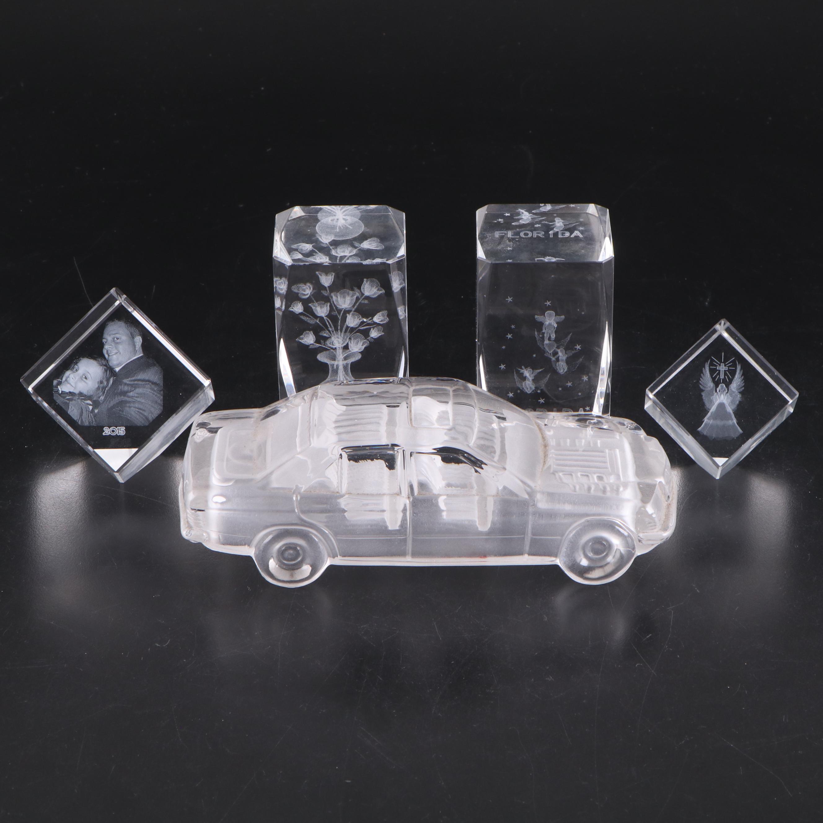 Crystal Car Figurine with Art Glass Controlled Bubble Paperweights