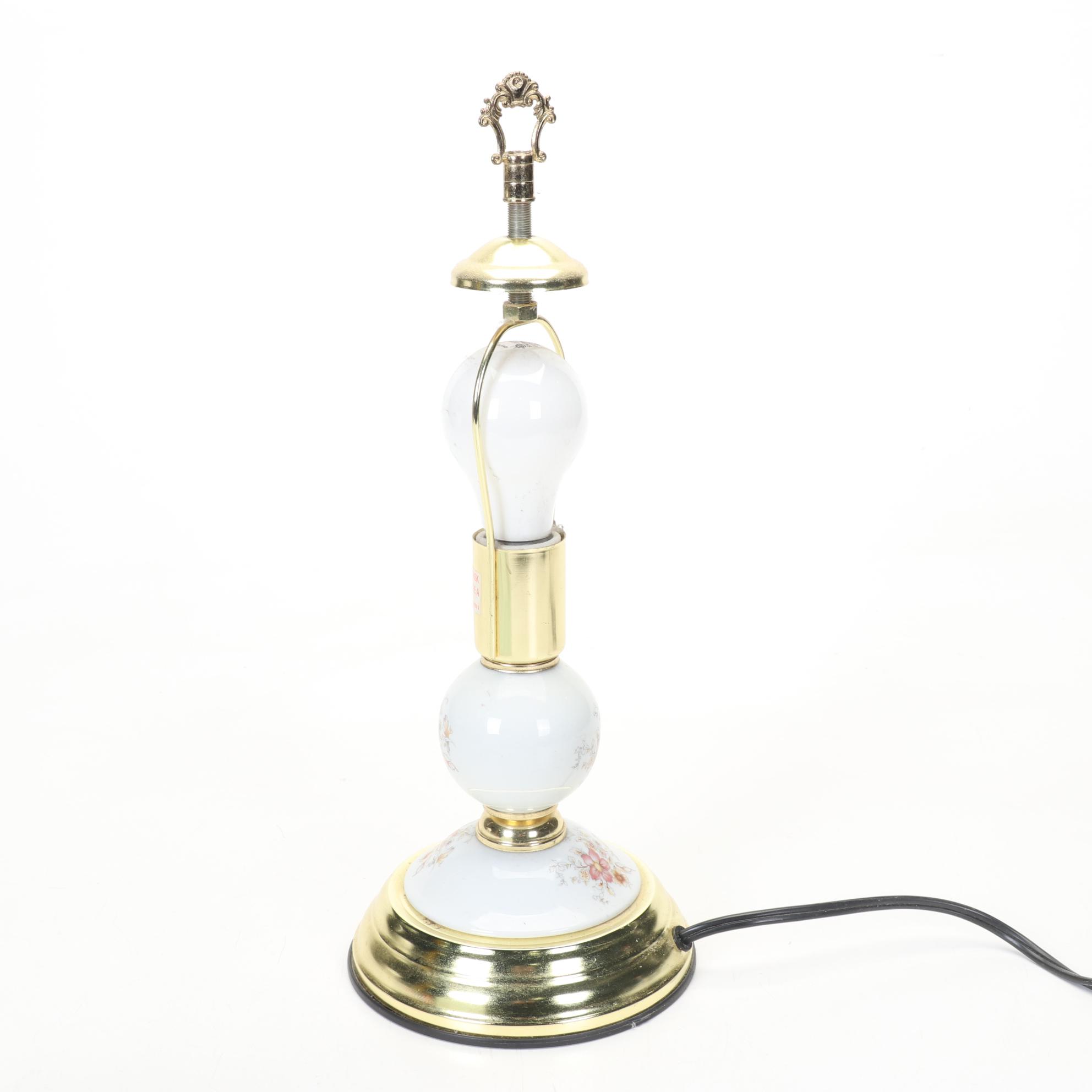 Three-Way Floral Touch Lamp With Glass Panel Shade and Glass Accent Base