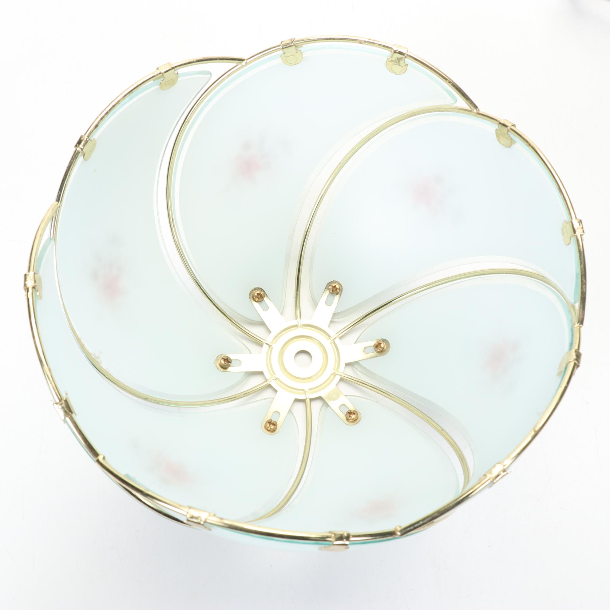 Three-Way Floral Touch Lamp With Glass Panel Shade and Glass Accent Base