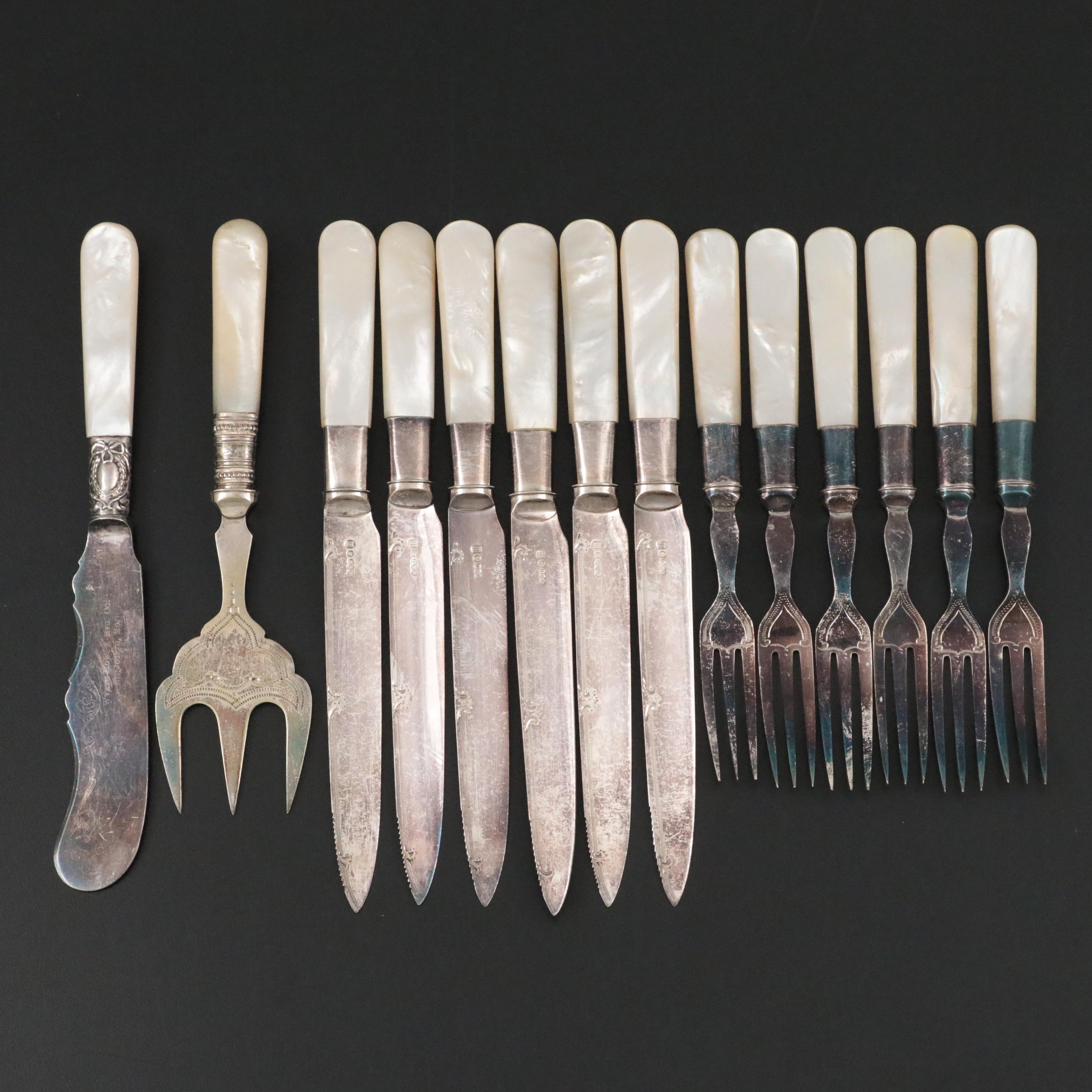 Potosi Silver Co. Silver Plate Serving Fork with Other MOP Handled Flatware