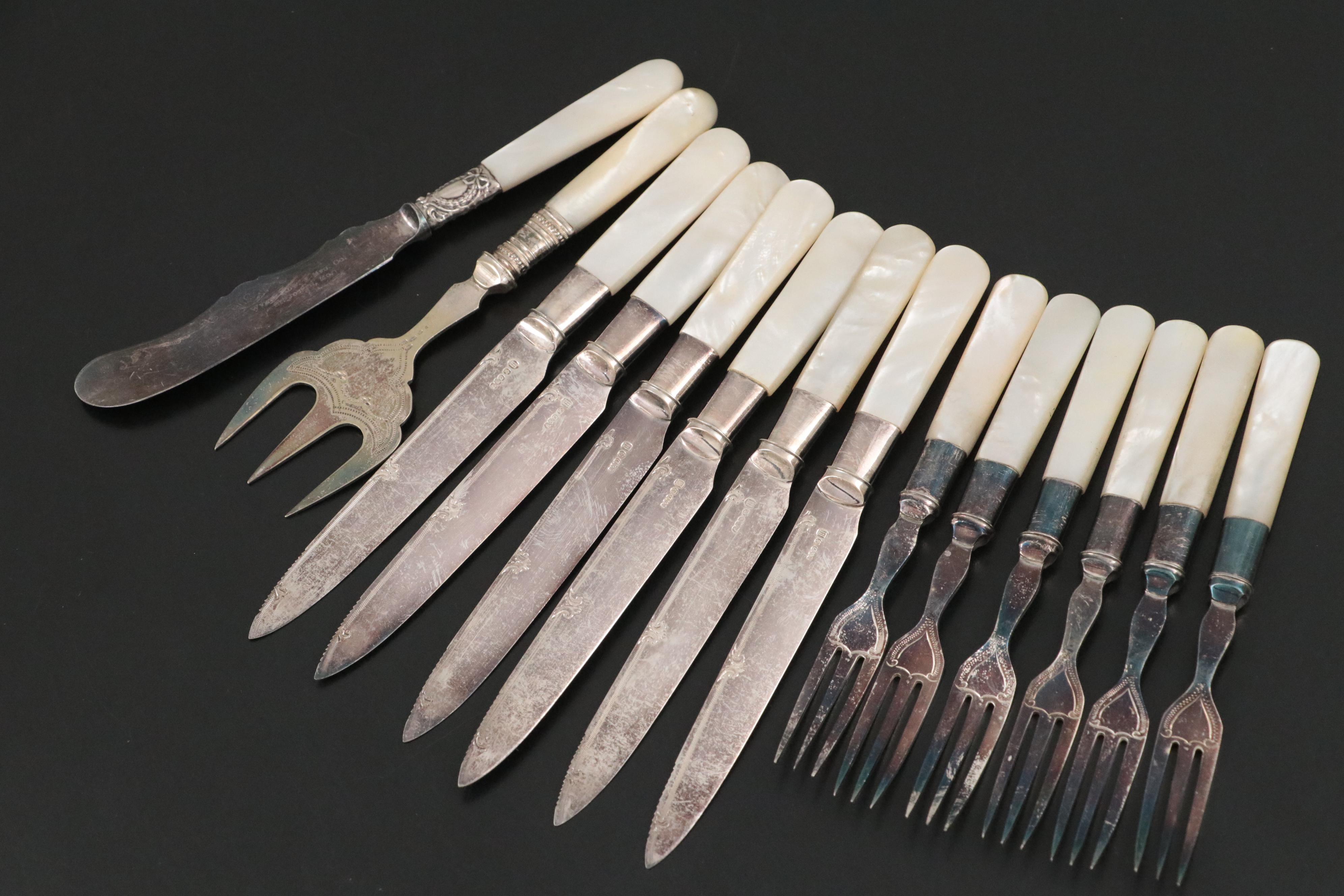 Potosi Silver Co. Silver Plate Serving Fork with Other MOP Handled Flatware