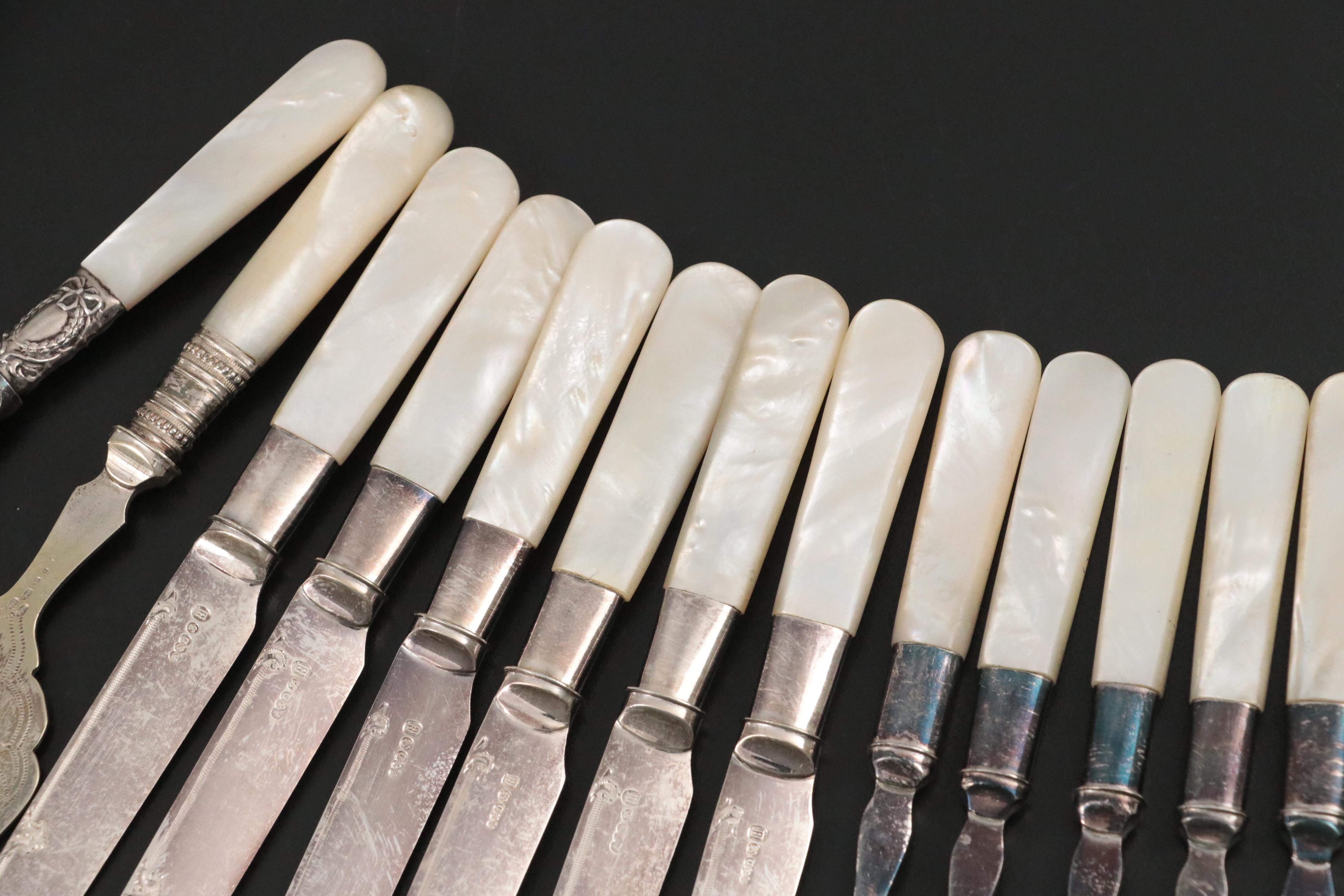 Potosi Silver Co. Silver Plate Serving Fork with Other MOP Handled Flatware