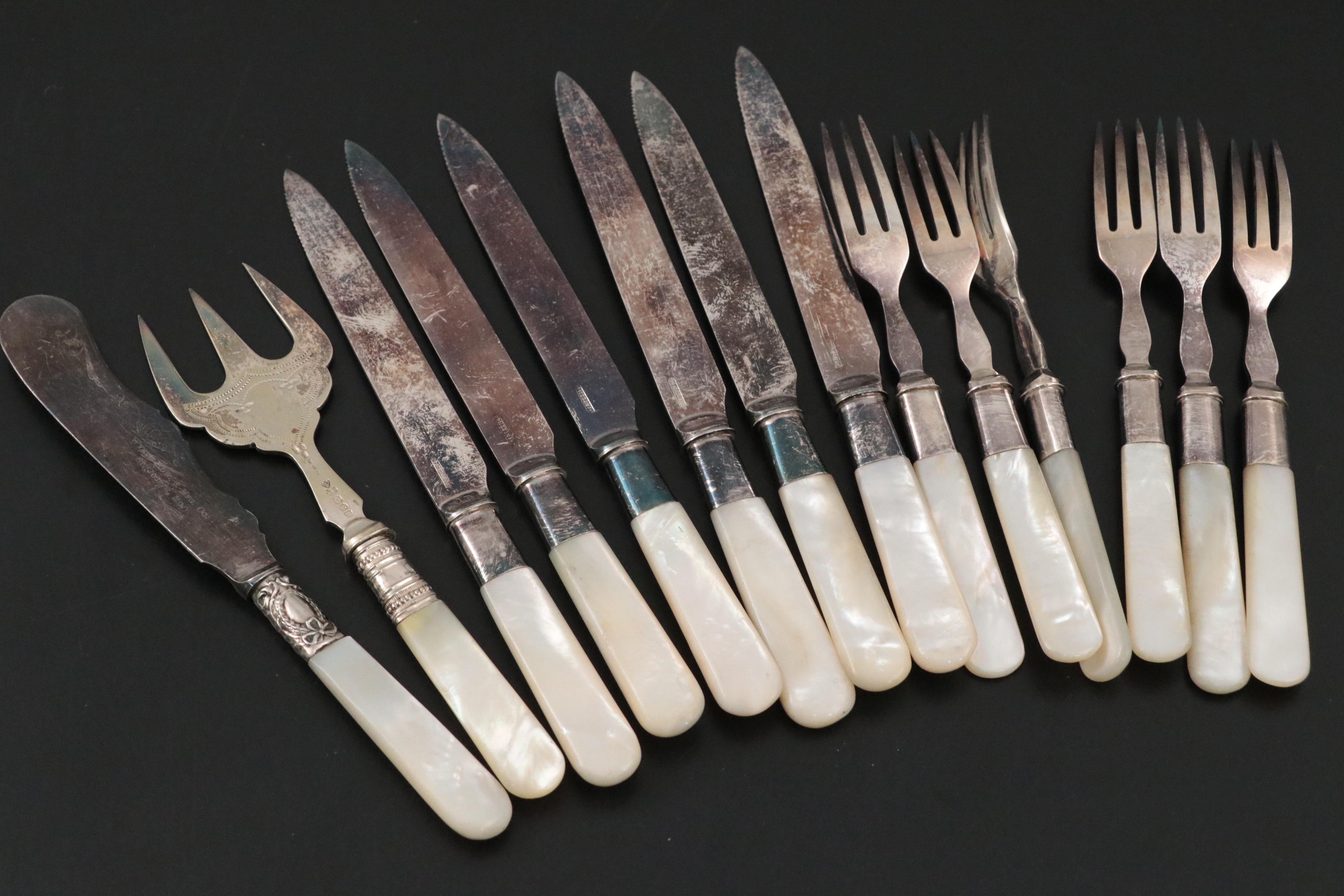 Potosi Silver Co. Silver Plate Serving Fork with Other MOP Handled Flatware