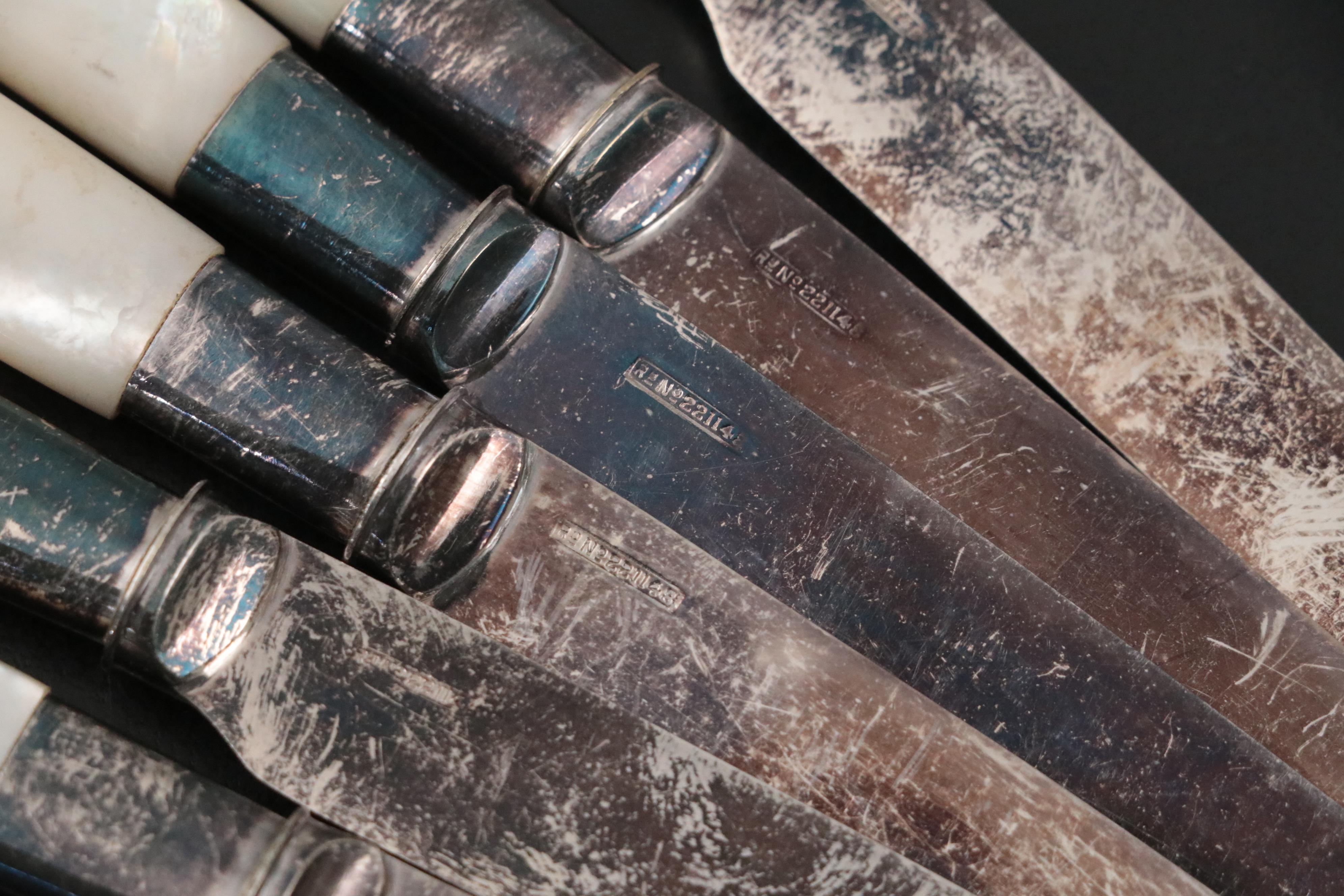 Potosi Silver Co. Silver Plate Serving Fork with Other MOP Handled Flatware