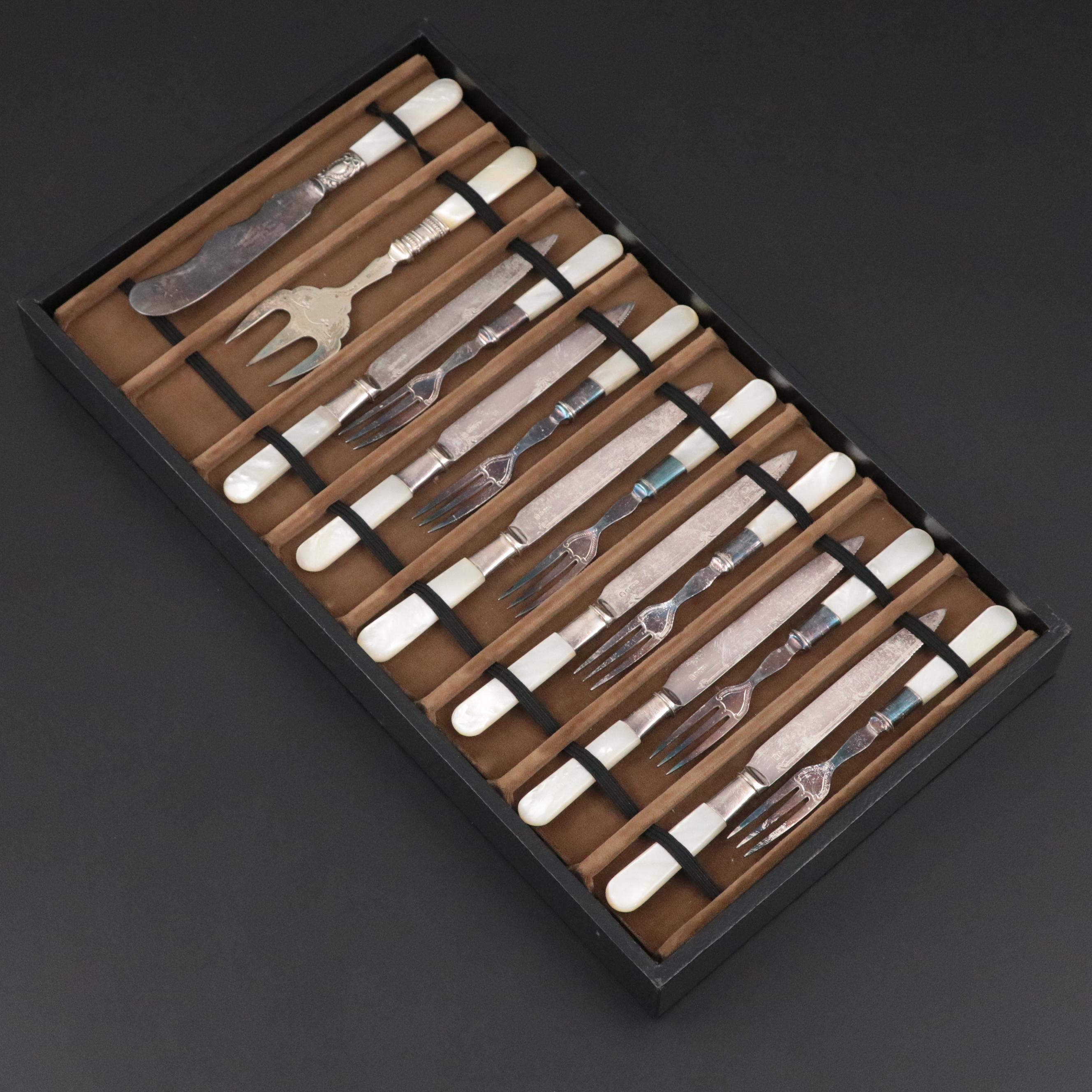 Potosi Silver Co. Silver Plate Serving Fork with Other MOP Handled Flatware