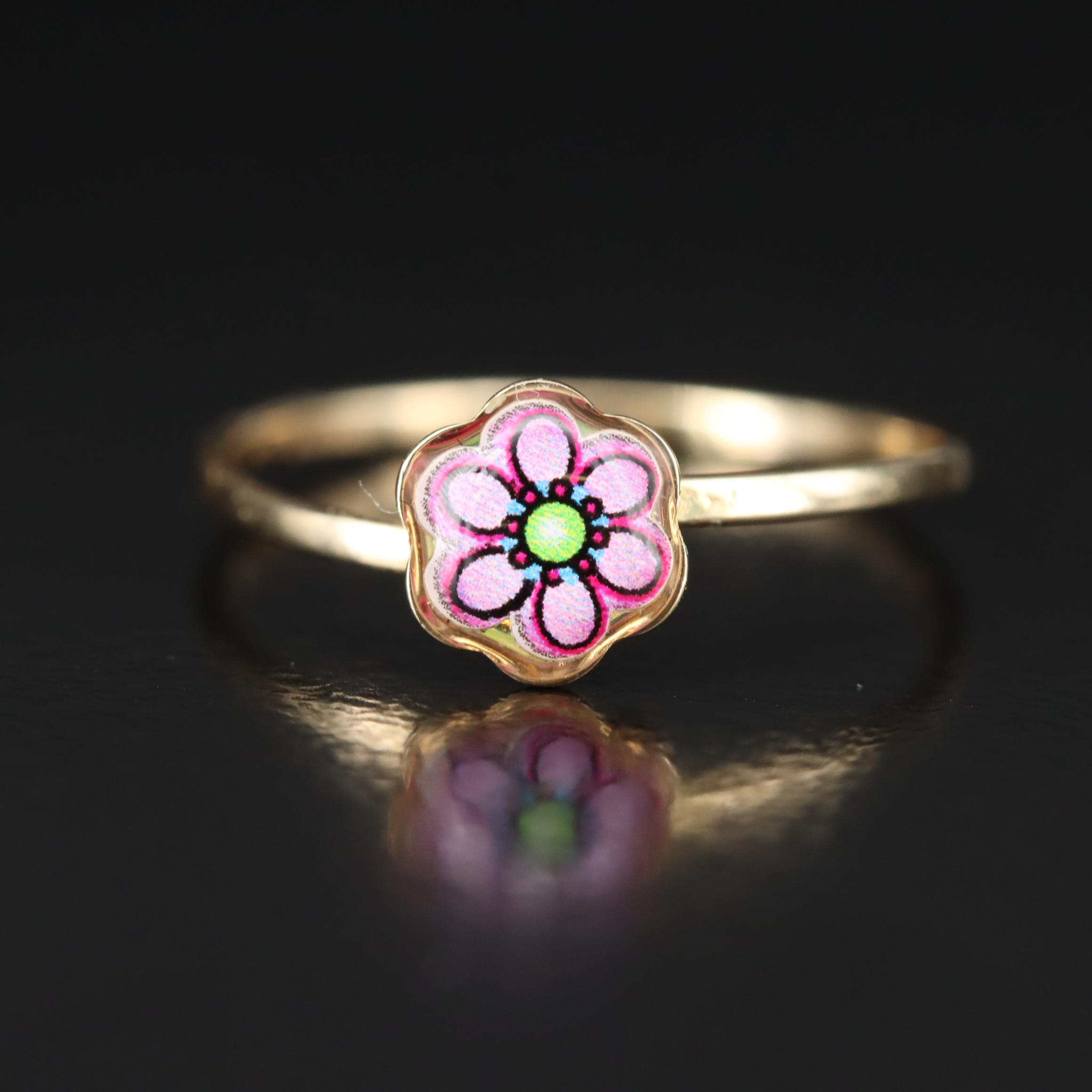 14K Resin Enamel Adjustable Flower Ring