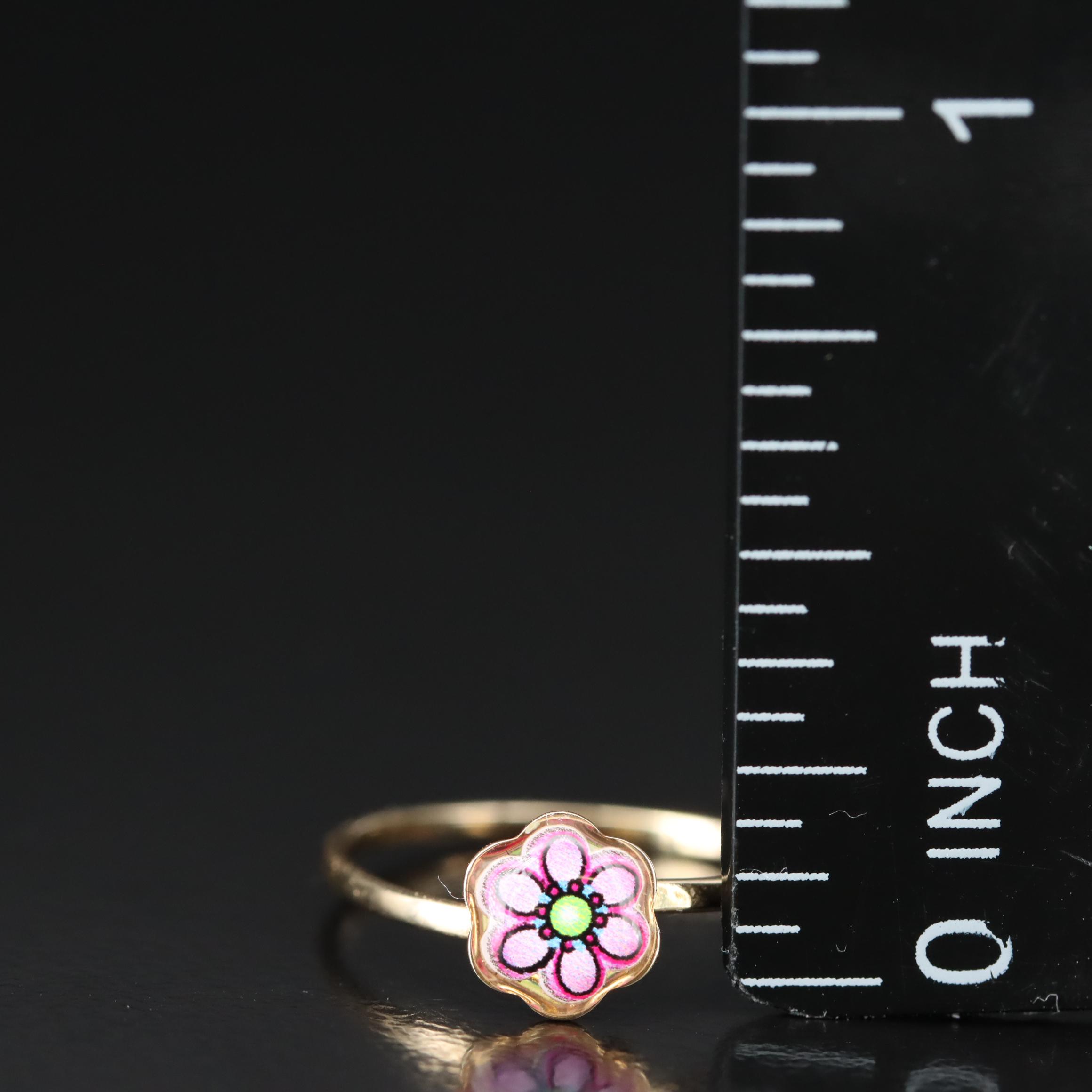 14K Resin Enamel Adjustable Flower Ring