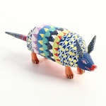 Signed Mexican Polychrome Carved Wood Armadillo Alebrijes Figure