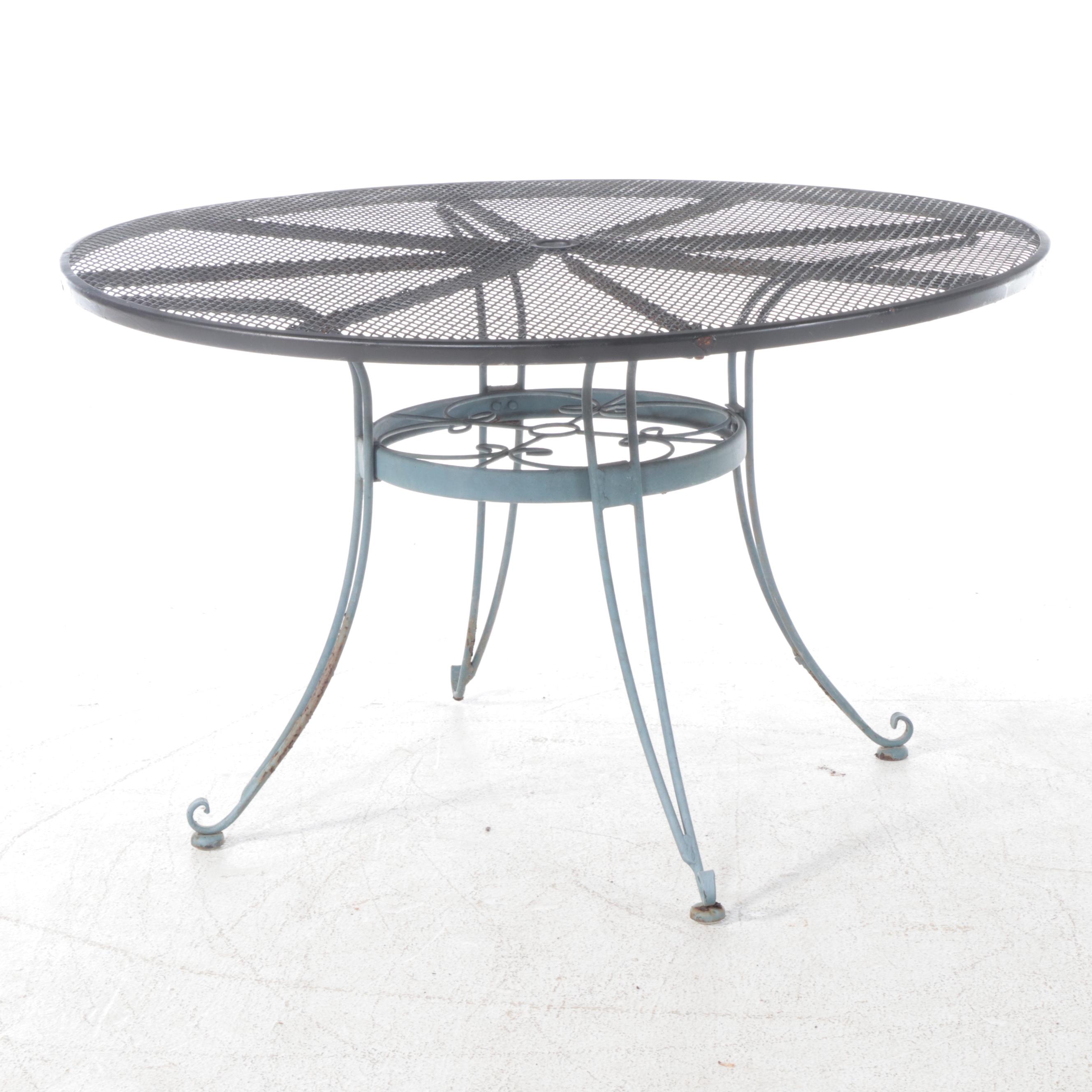 Wrought Metal Patio Dining Table with Four PE Rattan Dining Chairs