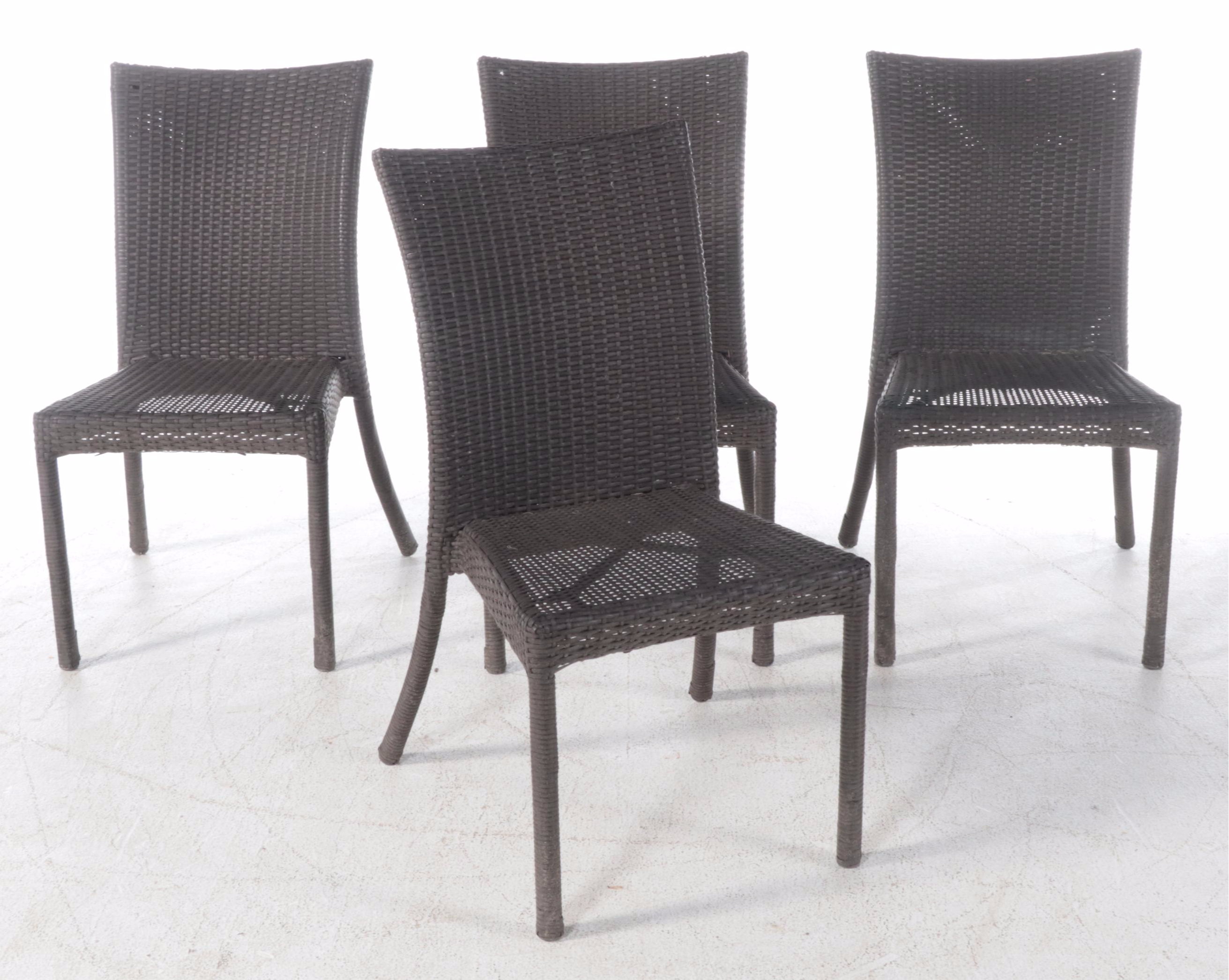 Wrought Metal Patio Dining Table with Four PE Rattan Dining Chairs