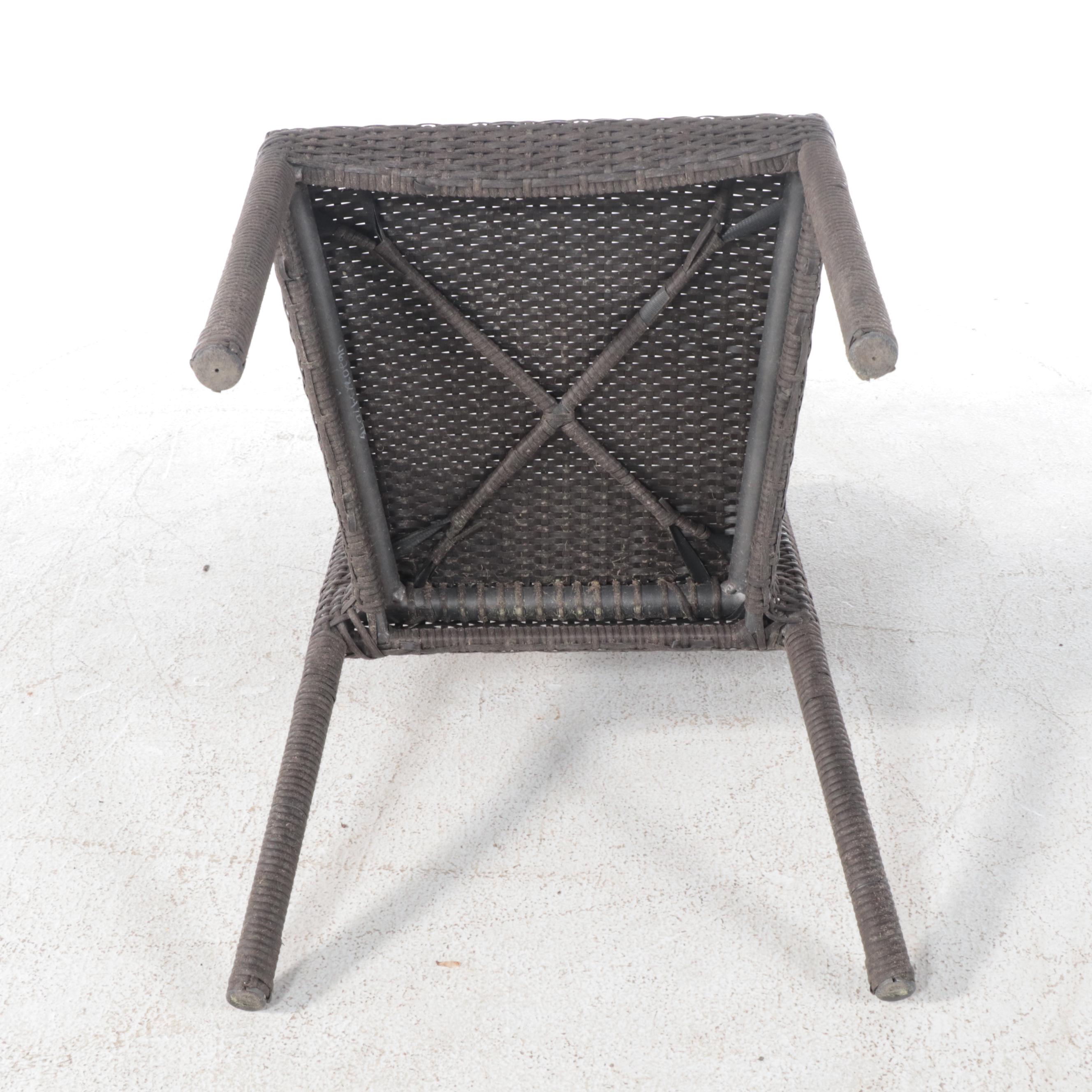 Wrought Metal Patio Dining Table with Four PE Rattan Dining Chairs