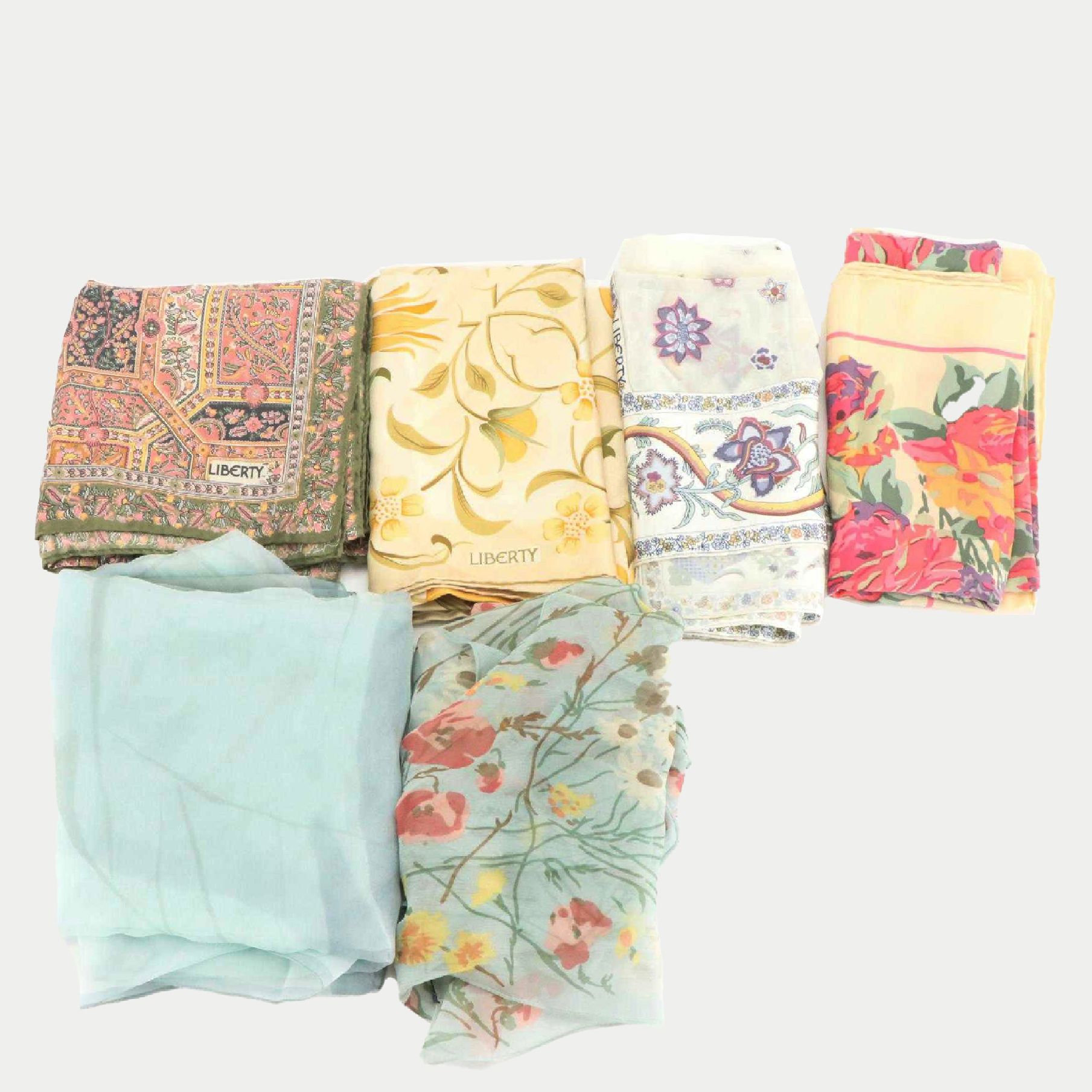 Liberty of London Floral Print Silk Scarves, Other Pastel Silk Chiffon Scarves