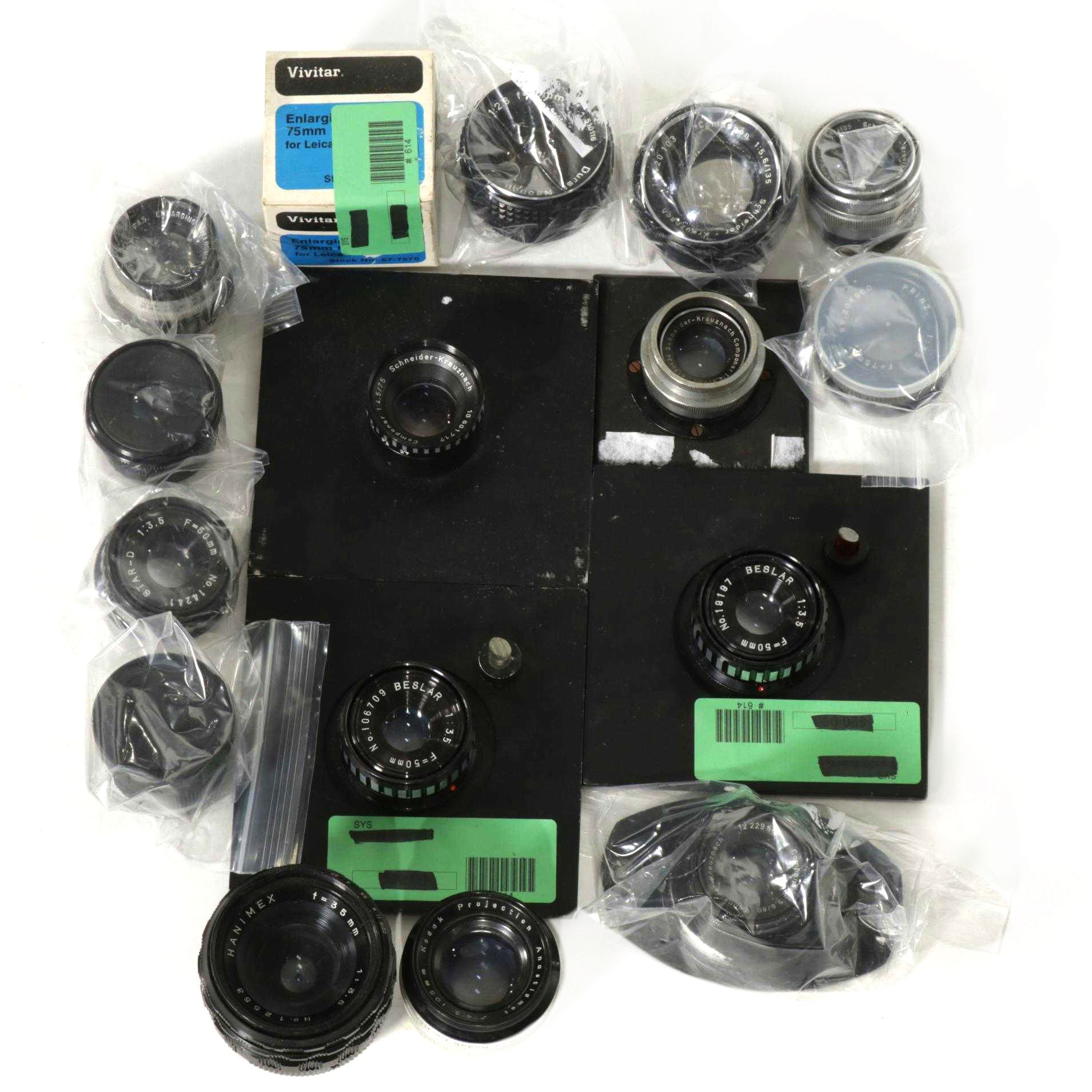 16 Enlarger Lenses Including Schneider-Kreuznach, Beslar, and Durst Neonon