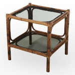 Bamboo and Glass Cube Shaped Side Table, 1970s