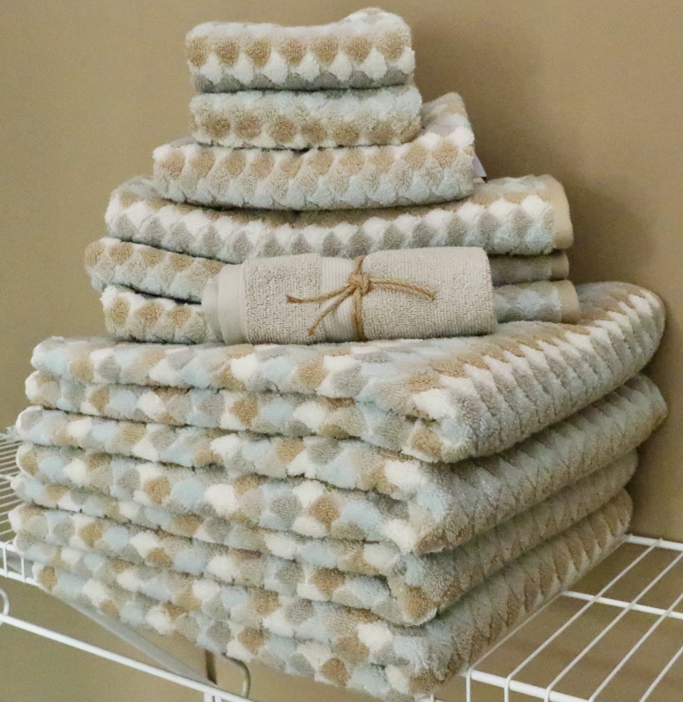 Pecksniff's Bathsoak Fragrance, Woven Grass Baskets, Caro Home and Other Towels