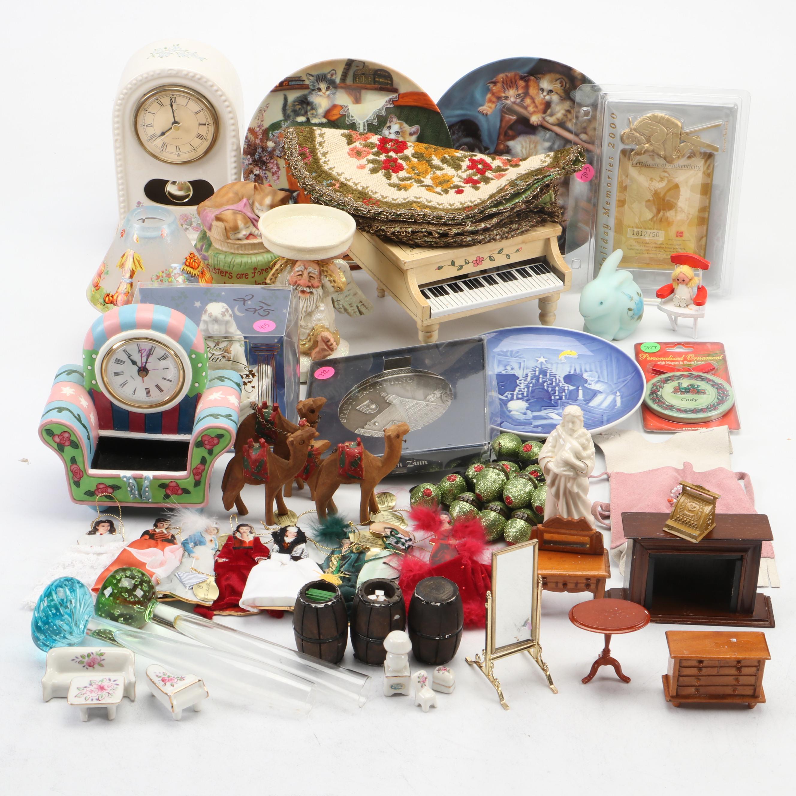 Wood Wall Mounted Dollhouse with Doll Furniture, Ornaments, and Other Décor