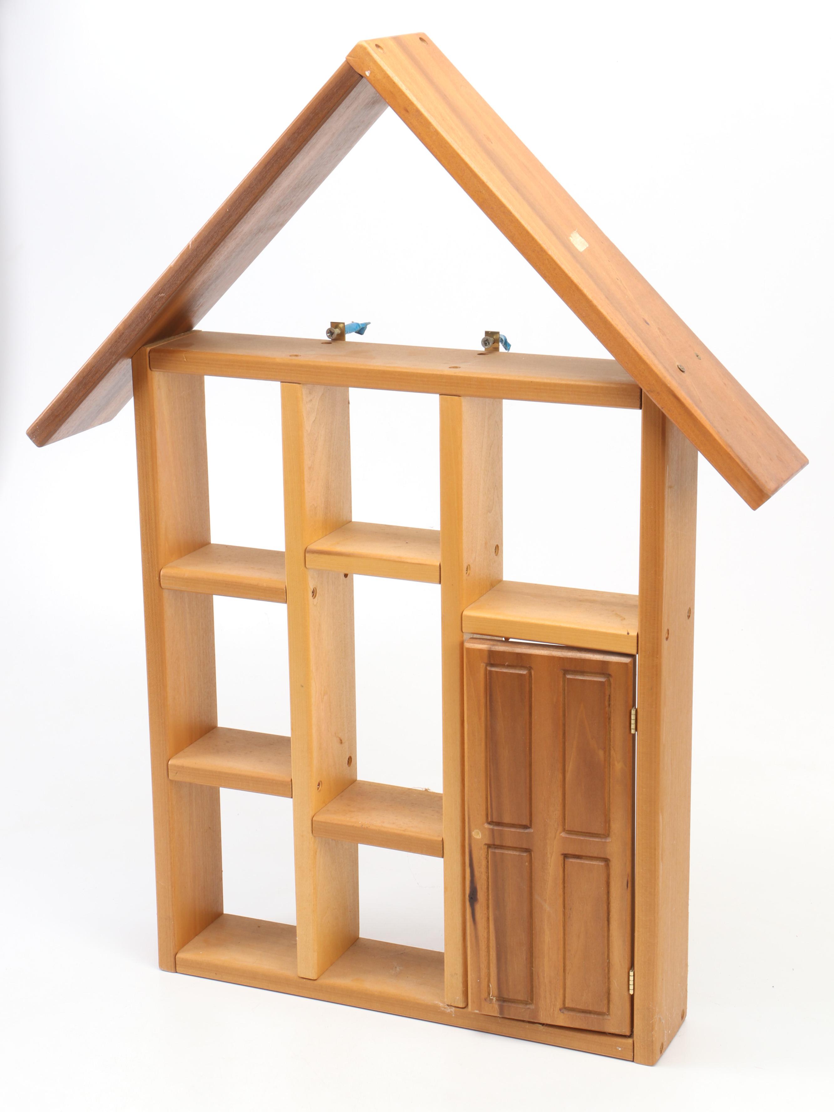 Wood Wall Mounted Dollhouse with Doll Furniture, Ornaments, and Other Décor