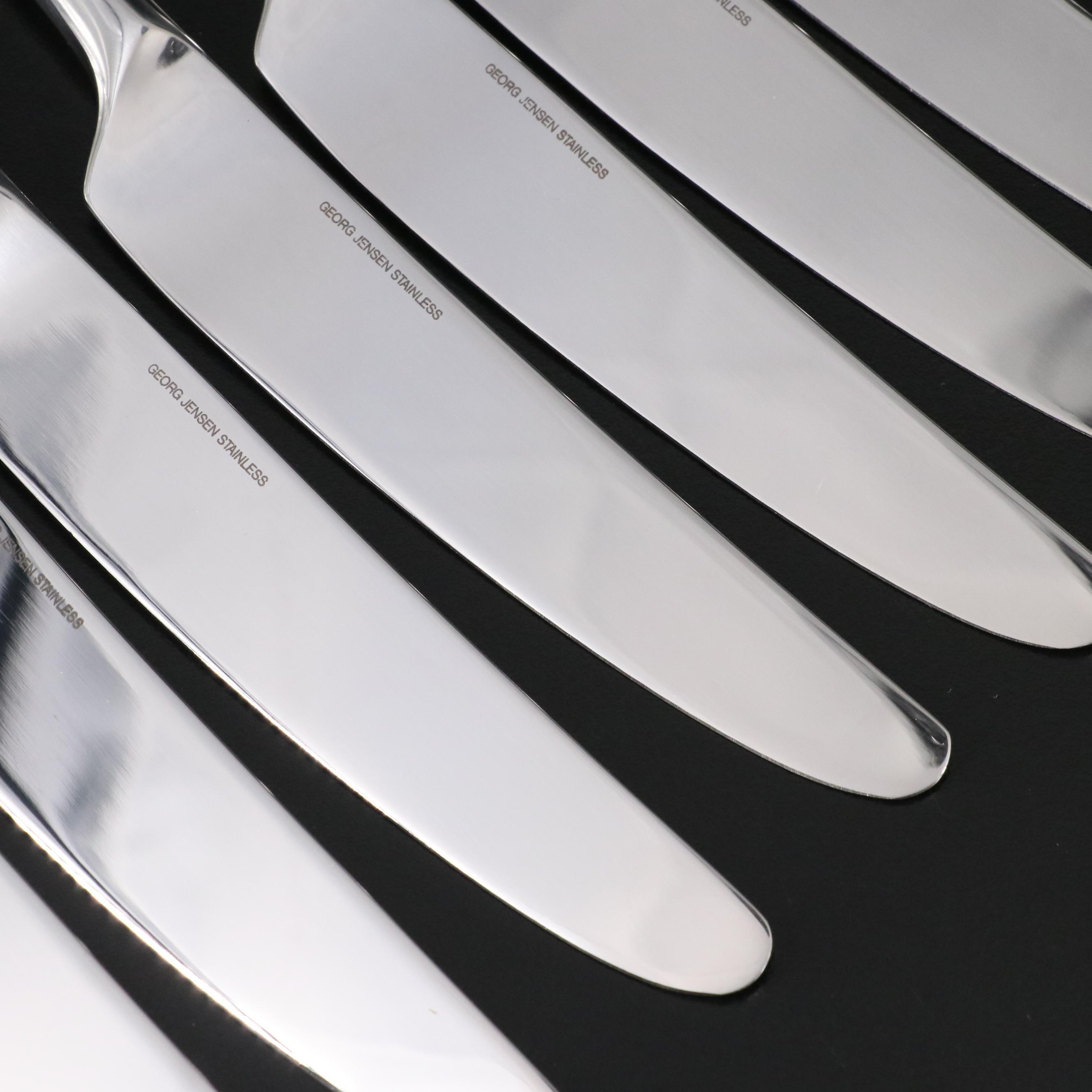 Georg Jensen Stainless Steel Shakers, Dinner Knife Set, and Cheese Knife