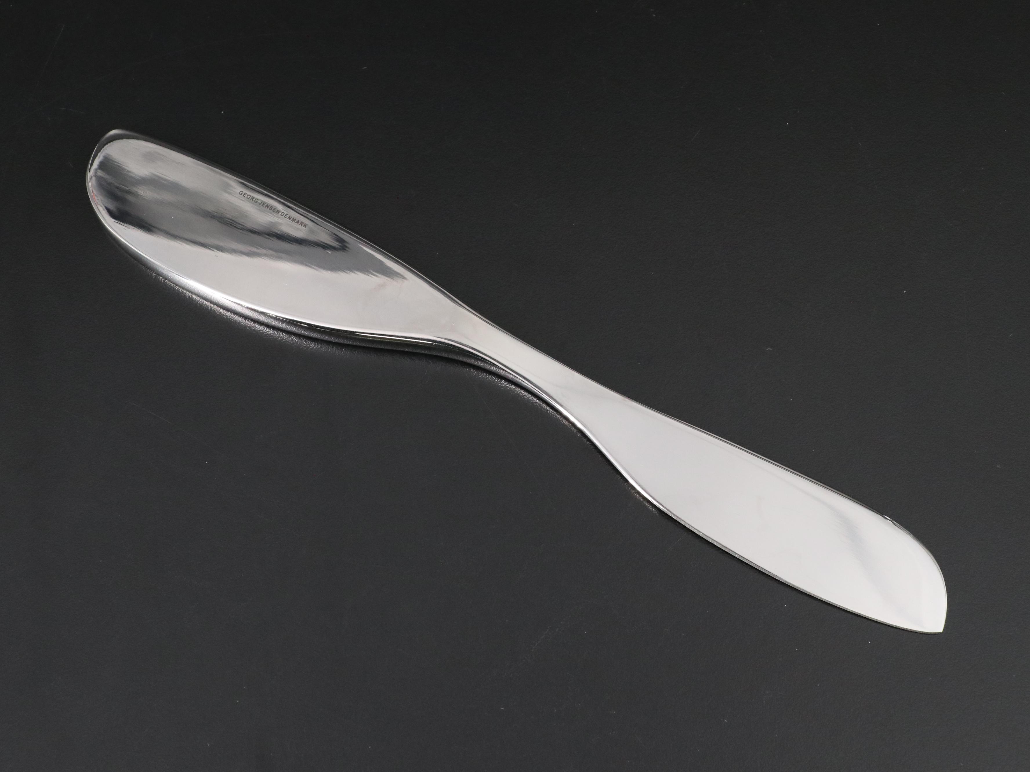 Georg Jensen Stainless Steel Shakers, Dinner Knife Set, and Cheese Knife