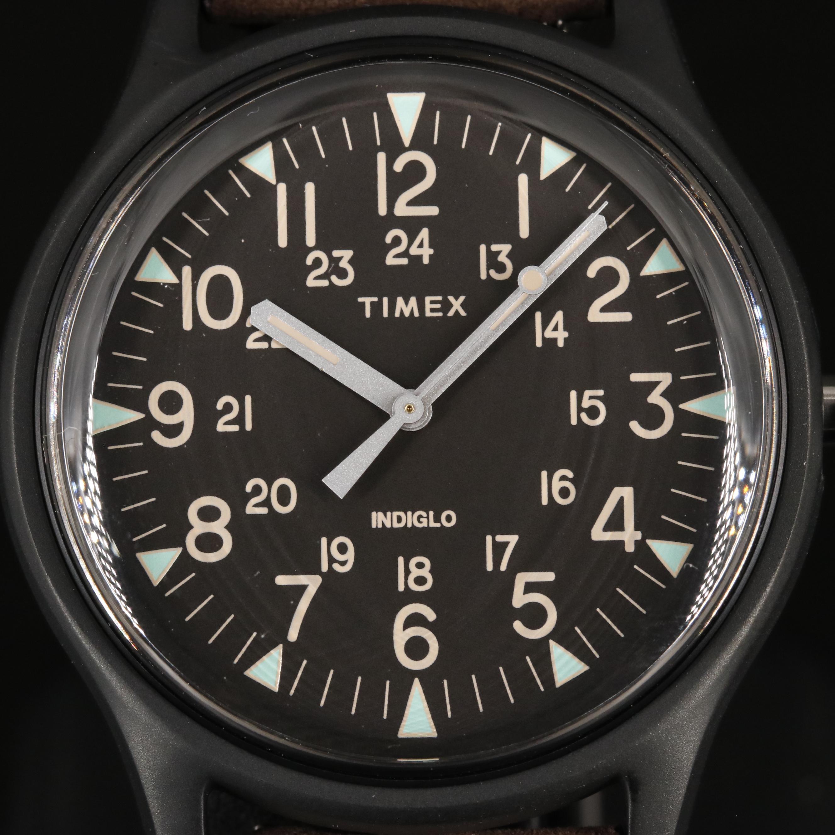 Timex MK1 Quartz Watch with Black Dial and Brown Leather Strap