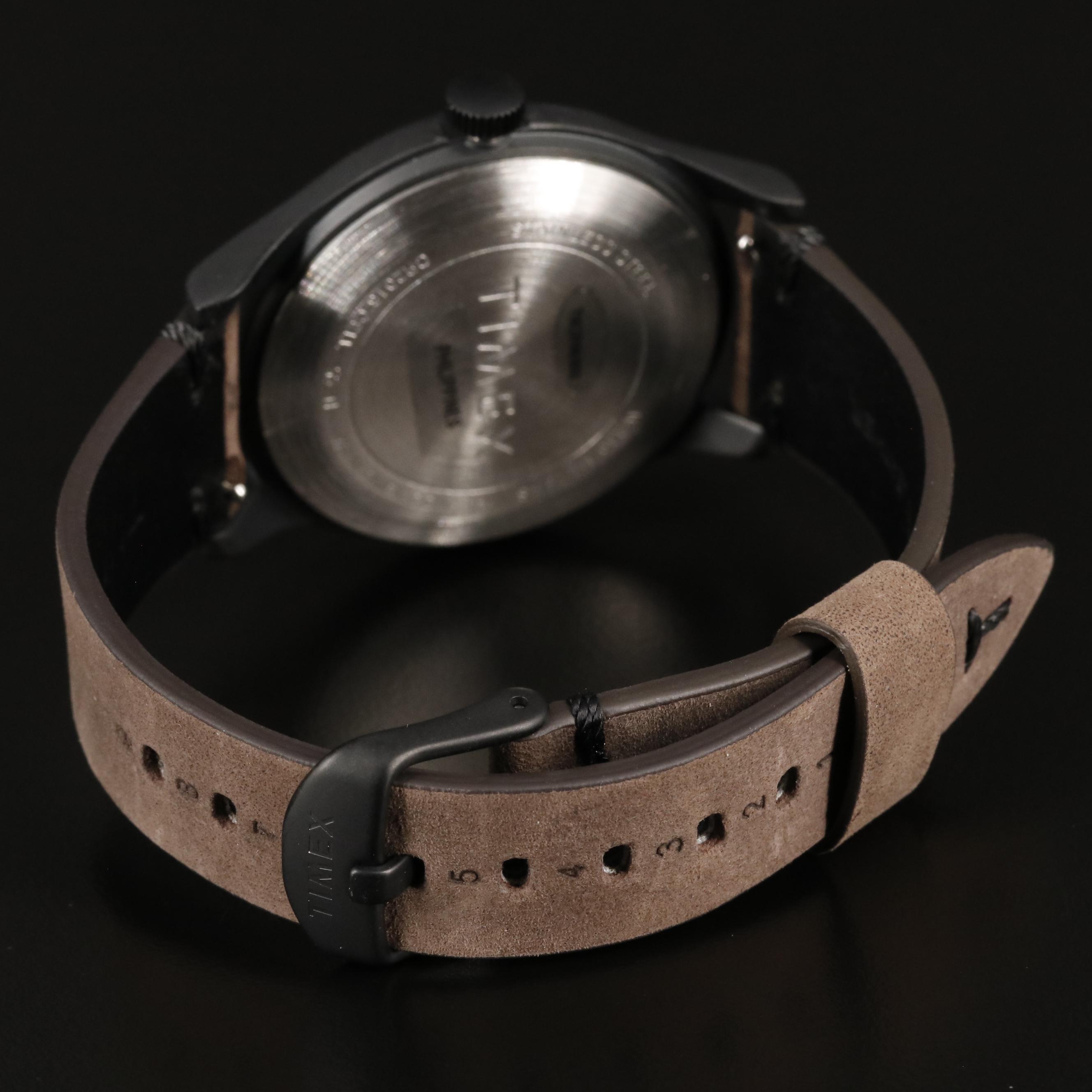 Timex MK1 Quartz Watch with Black Dial and Brown Leather Strap