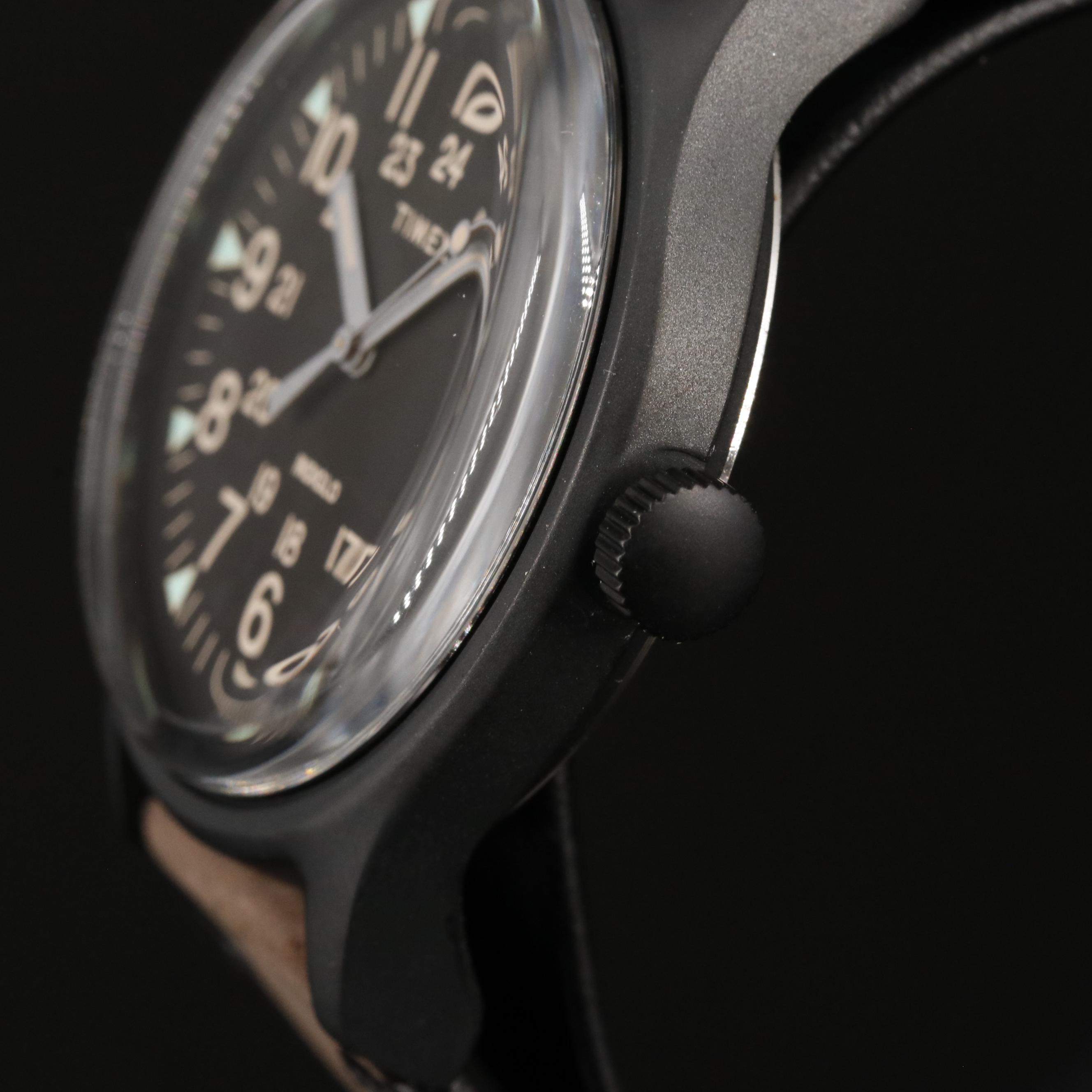 Timex MK1 Quartz Watch with Black Dial and Brown Leather Strap