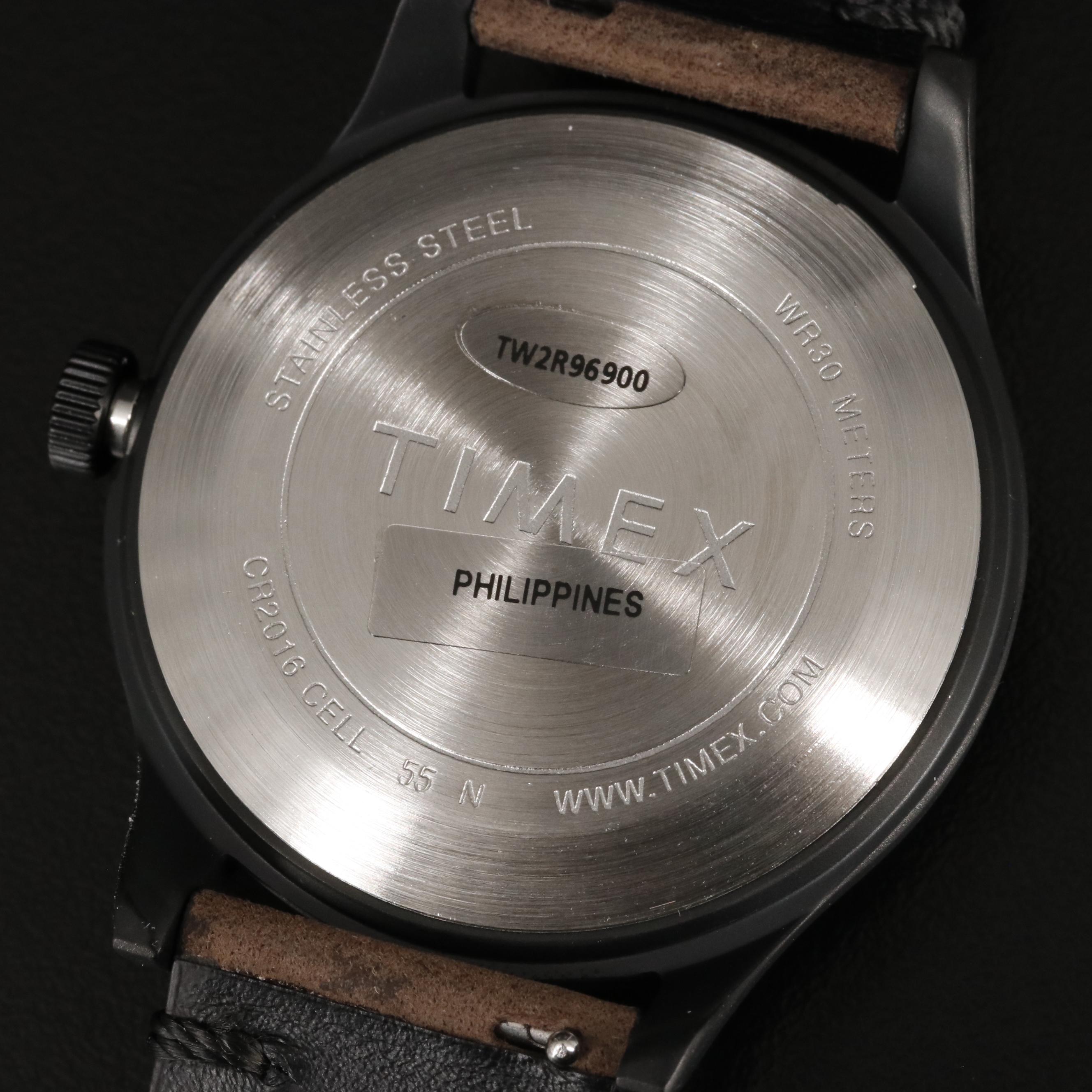 Timex MK1 Quartz Watch with Black Dial and Brown Leather Strap