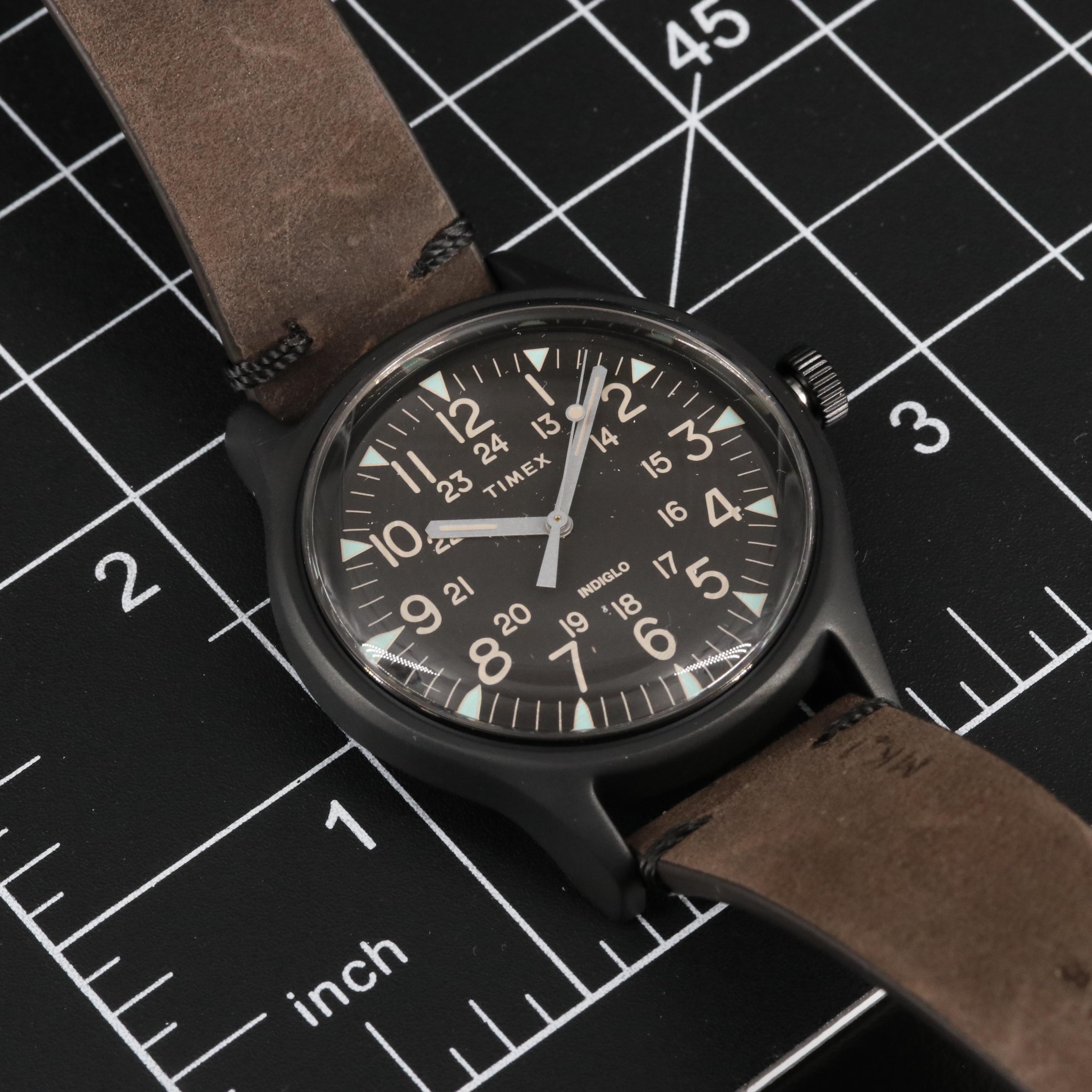 Timex MK1 Quartz Watch with Black Dial and Brown Leather Strap