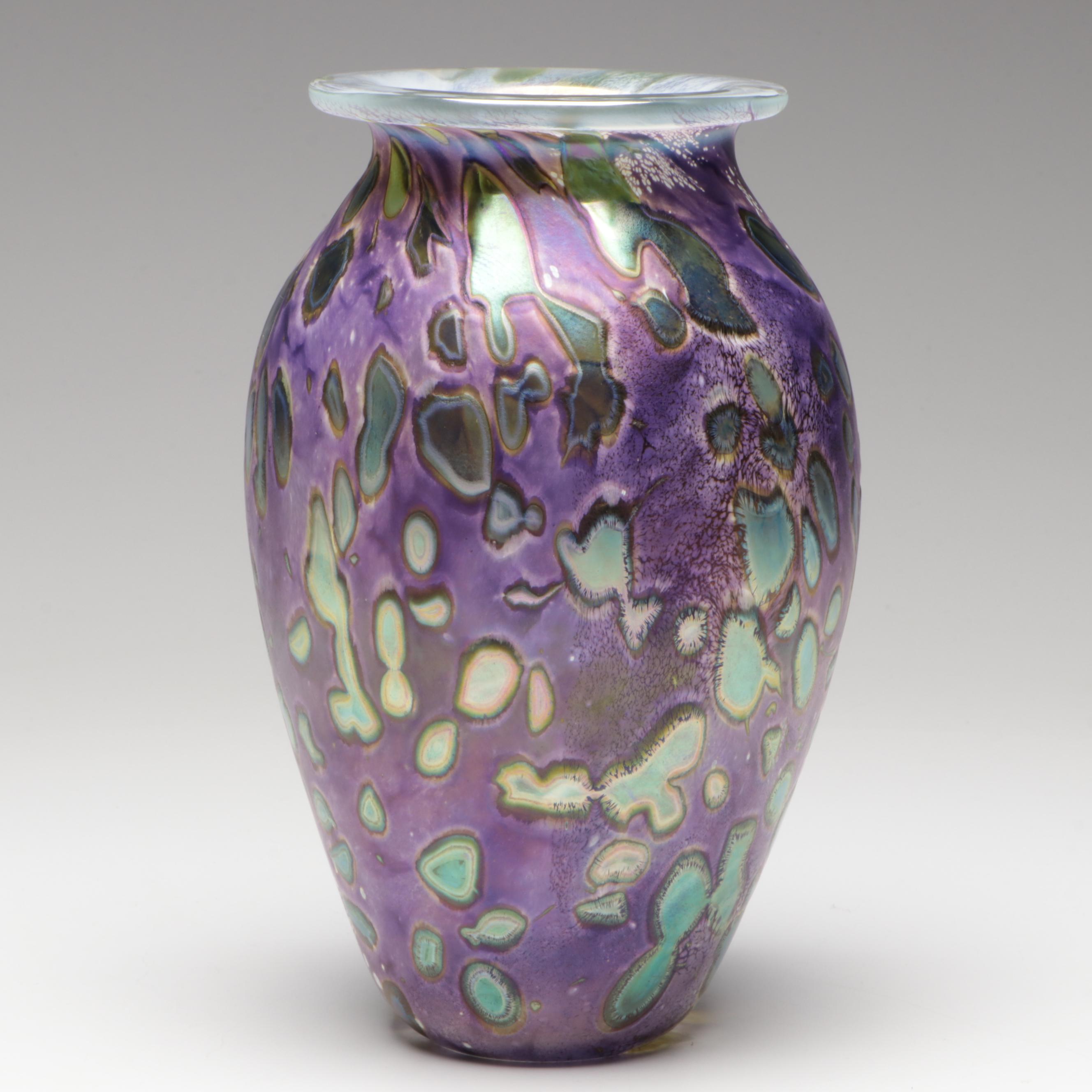 Robert Eickholt "Tide Pool" Handblown Iridescent Studio Art Glass Vase, 2014