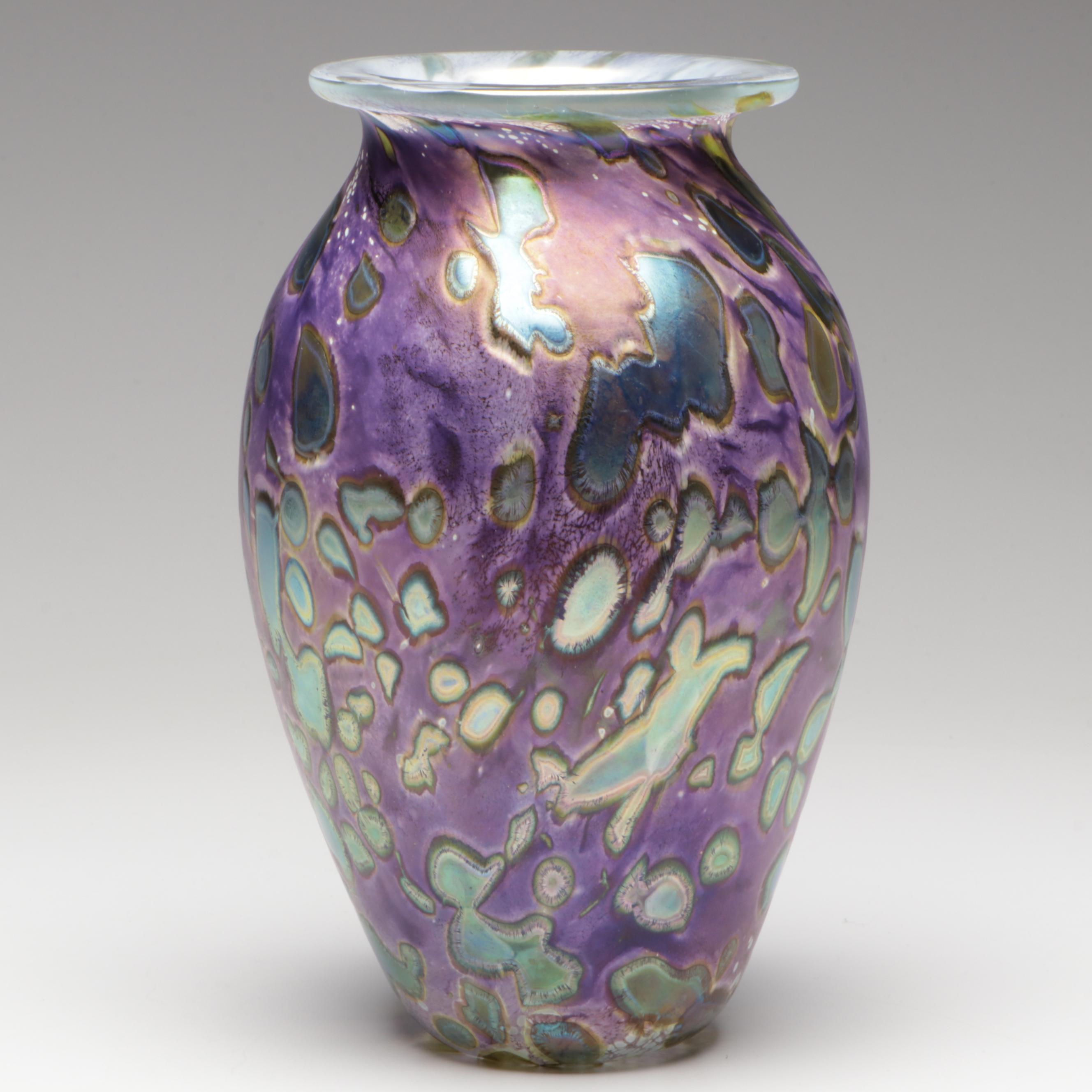 Robert Eickholt "Tide Pool" Handblown Iridescent Studio Art Glass Vase, 2014