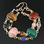 Carved Gemstone Scarab Bracelet with 14K and Gold-Filled Clasps