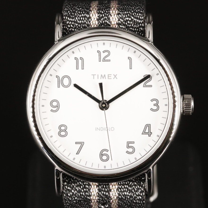 Timex Weekender Quartz Watch with Metallic Fabric Strap