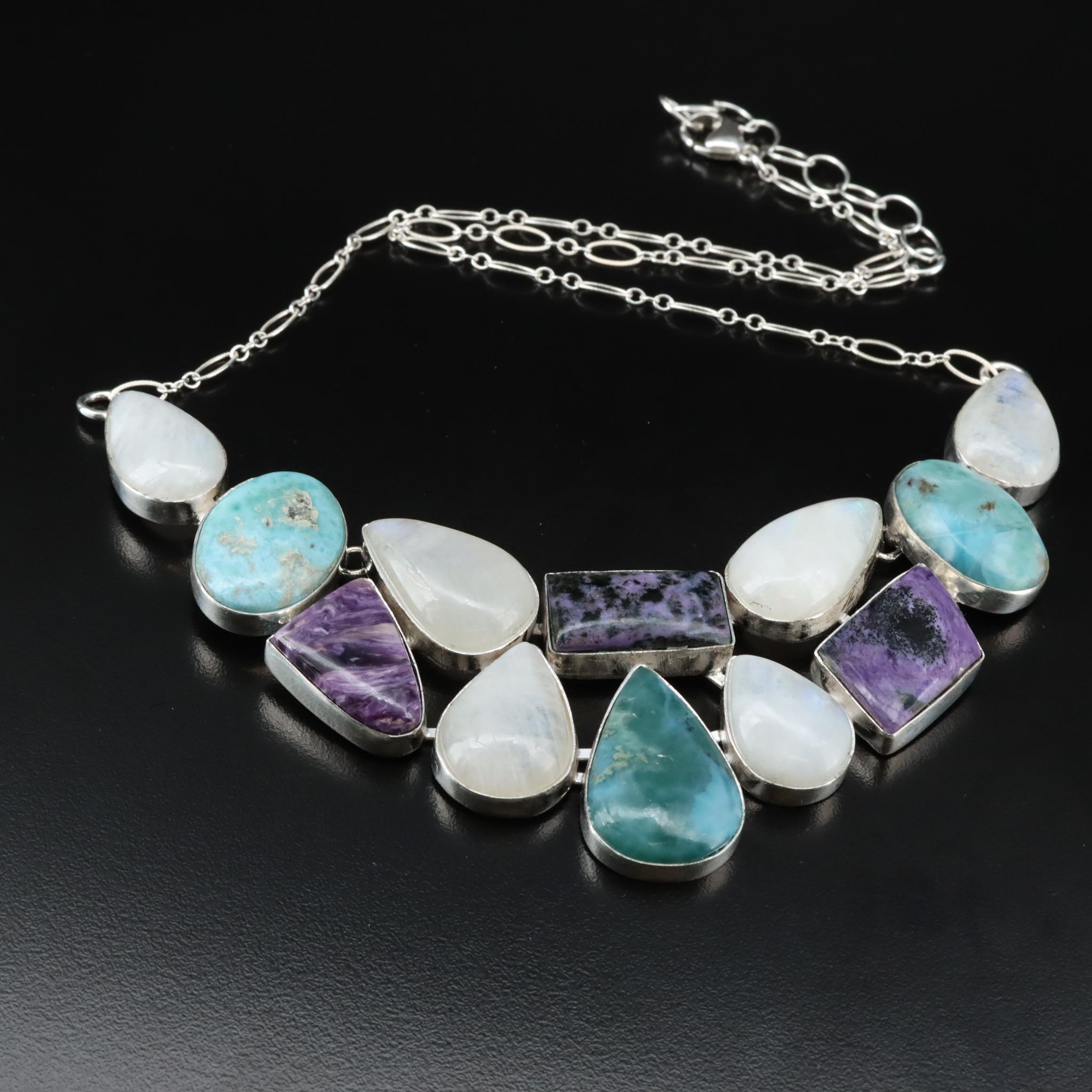 Gemstone Bib Necklace with Sterling Chain