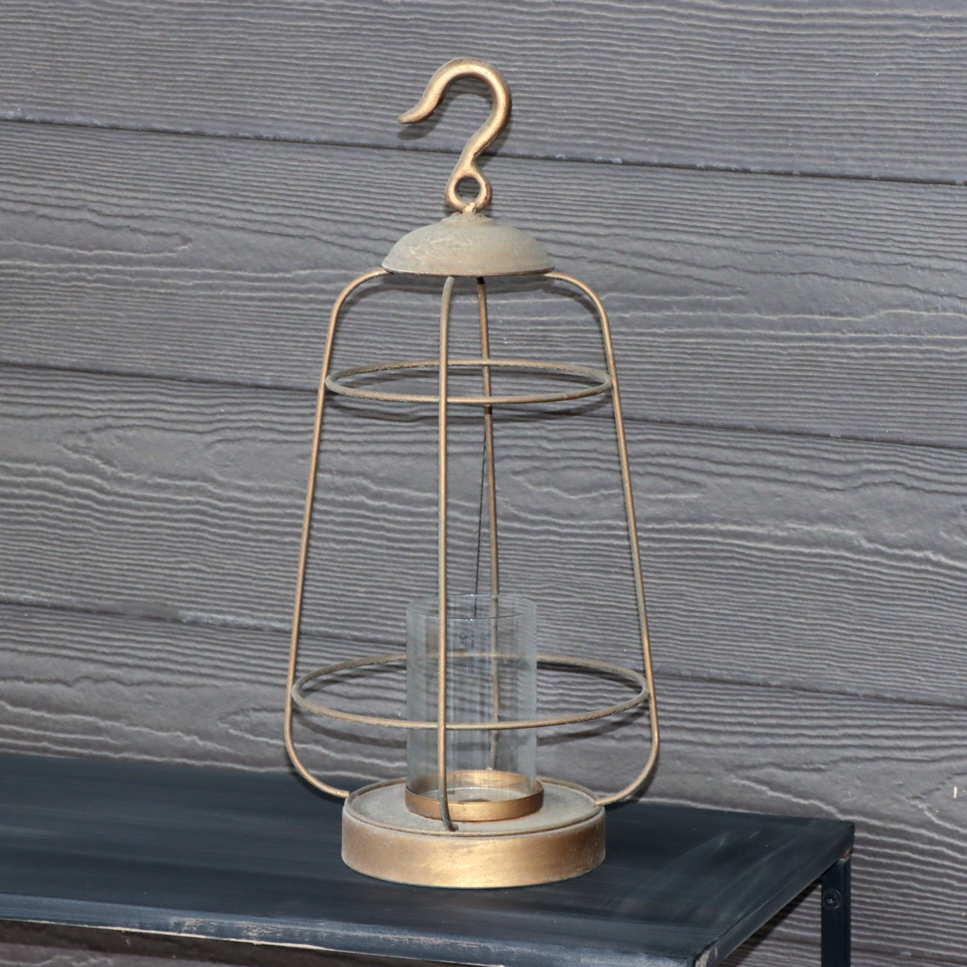 Metal Patio Console Table and Two Metal Candle Lanterns