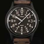 Timex MK1 Quartz Watch with Black Dial and Brown Leather Strap