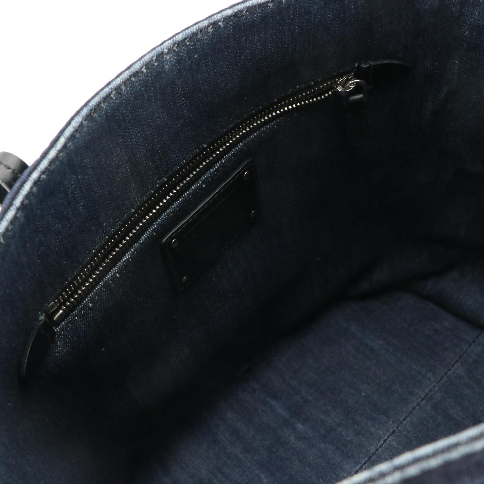 Prada Denim Logo Tote Bag with Black Leather Trim