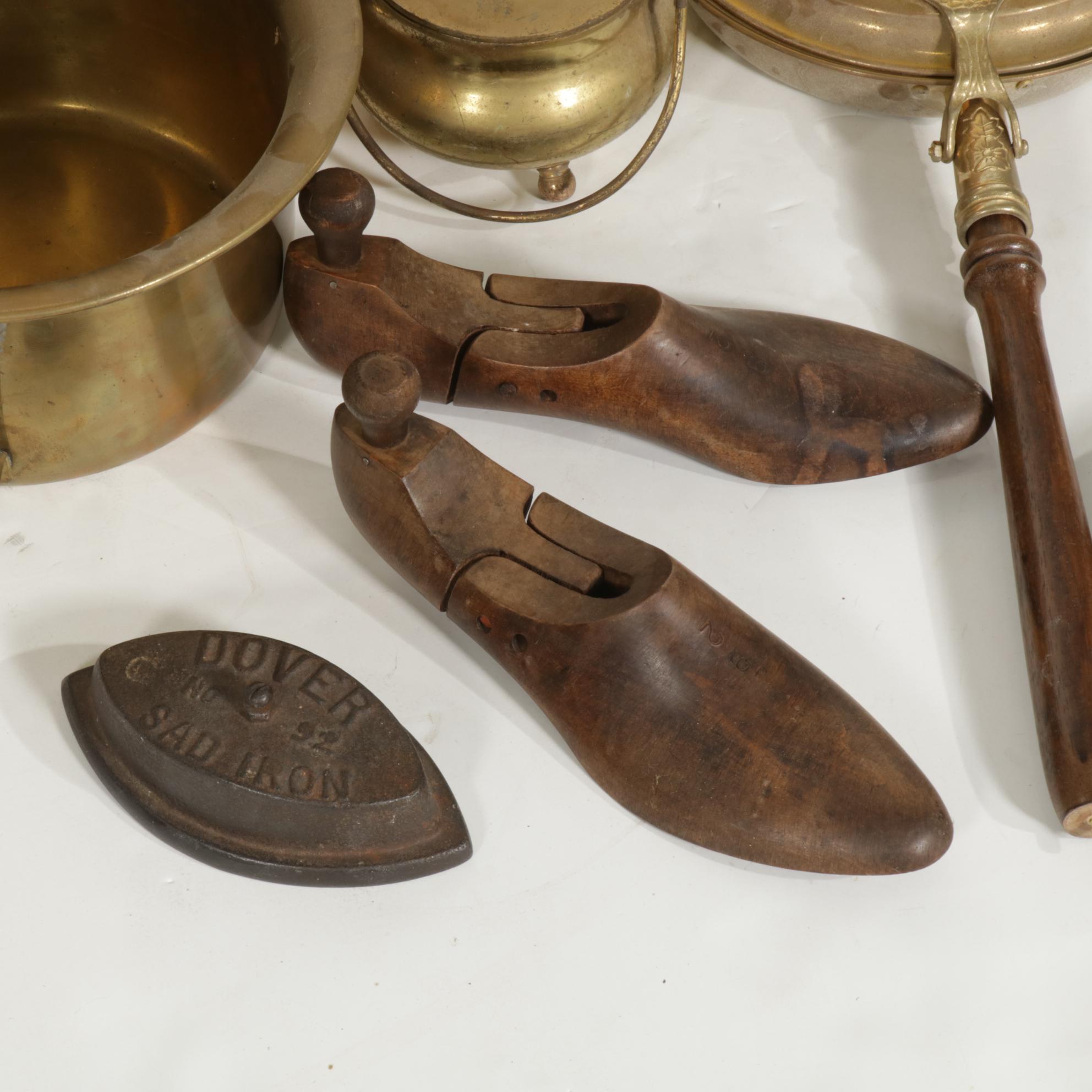 Brass Fire Starter Set, Novelty Chamber Pot, Jointed Shoe Stretchers and More