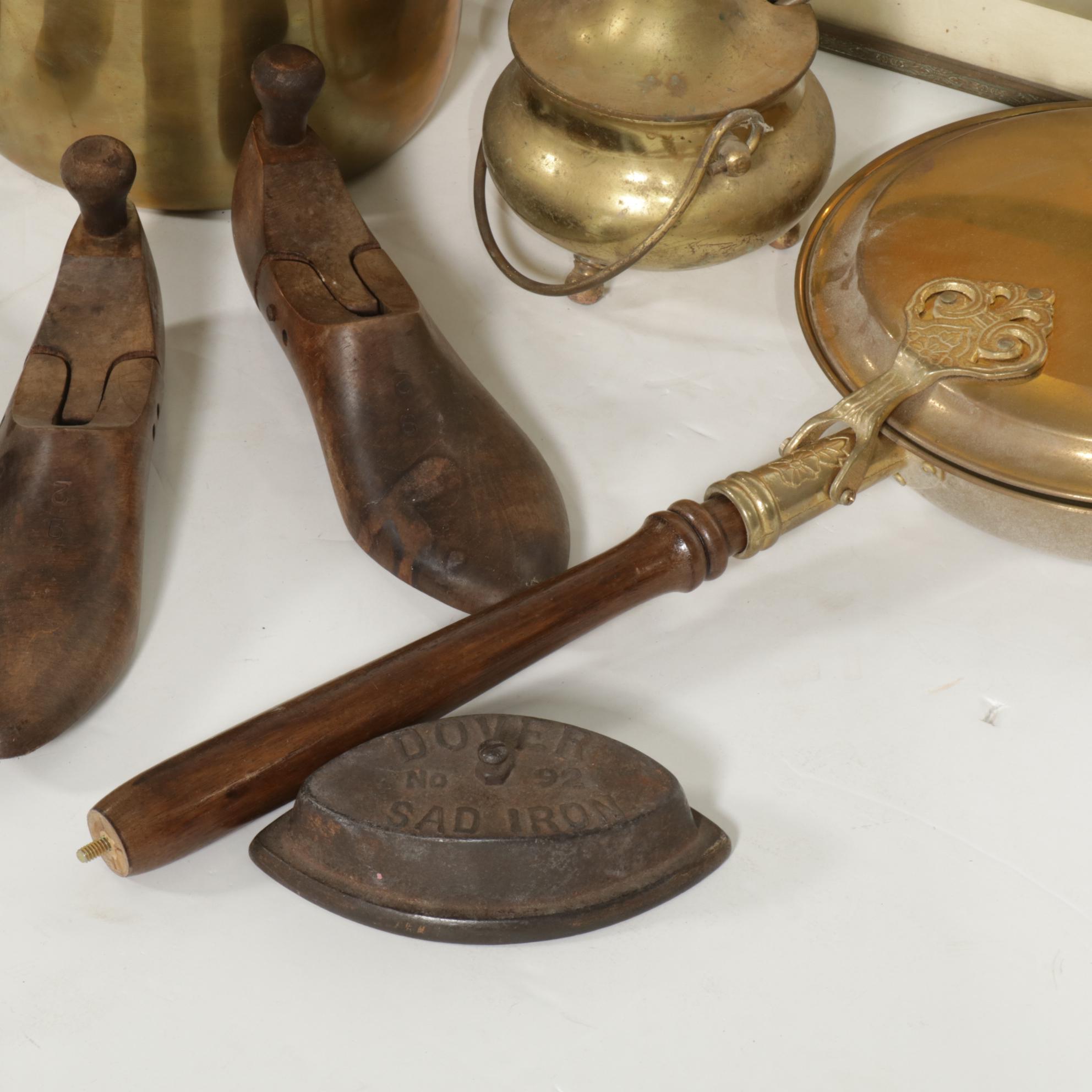 Brass Fire Starter Set, Novelty Chamber Pot, Jointed Shoe Stretchers and More
