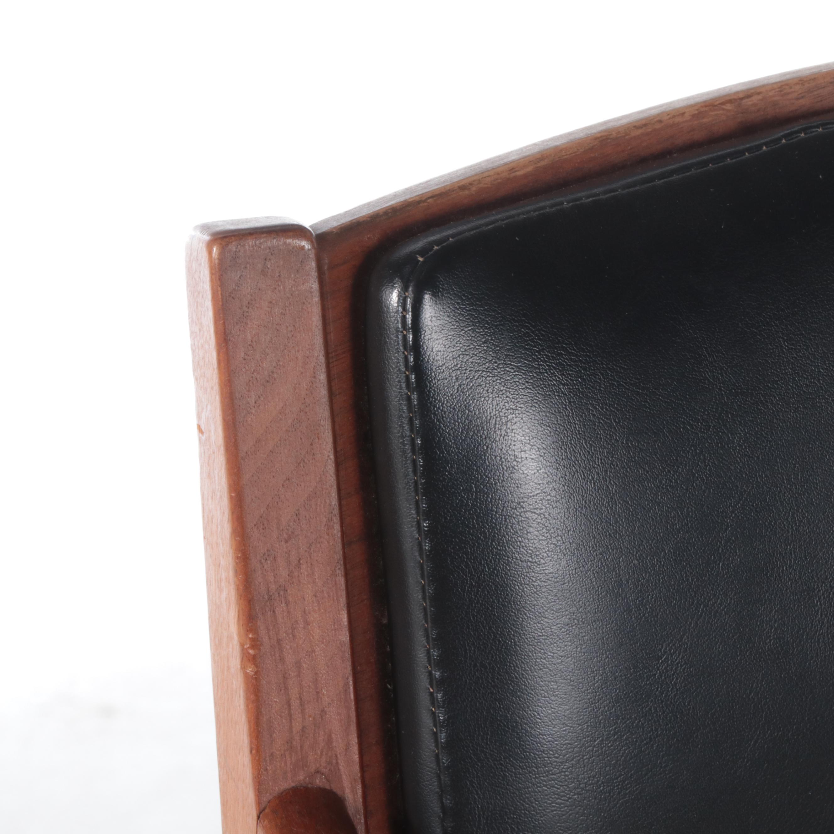 Pair of W.H. Gunlocke Chair Co. Mid Century Modern Walnut and Vinyl Armchairs