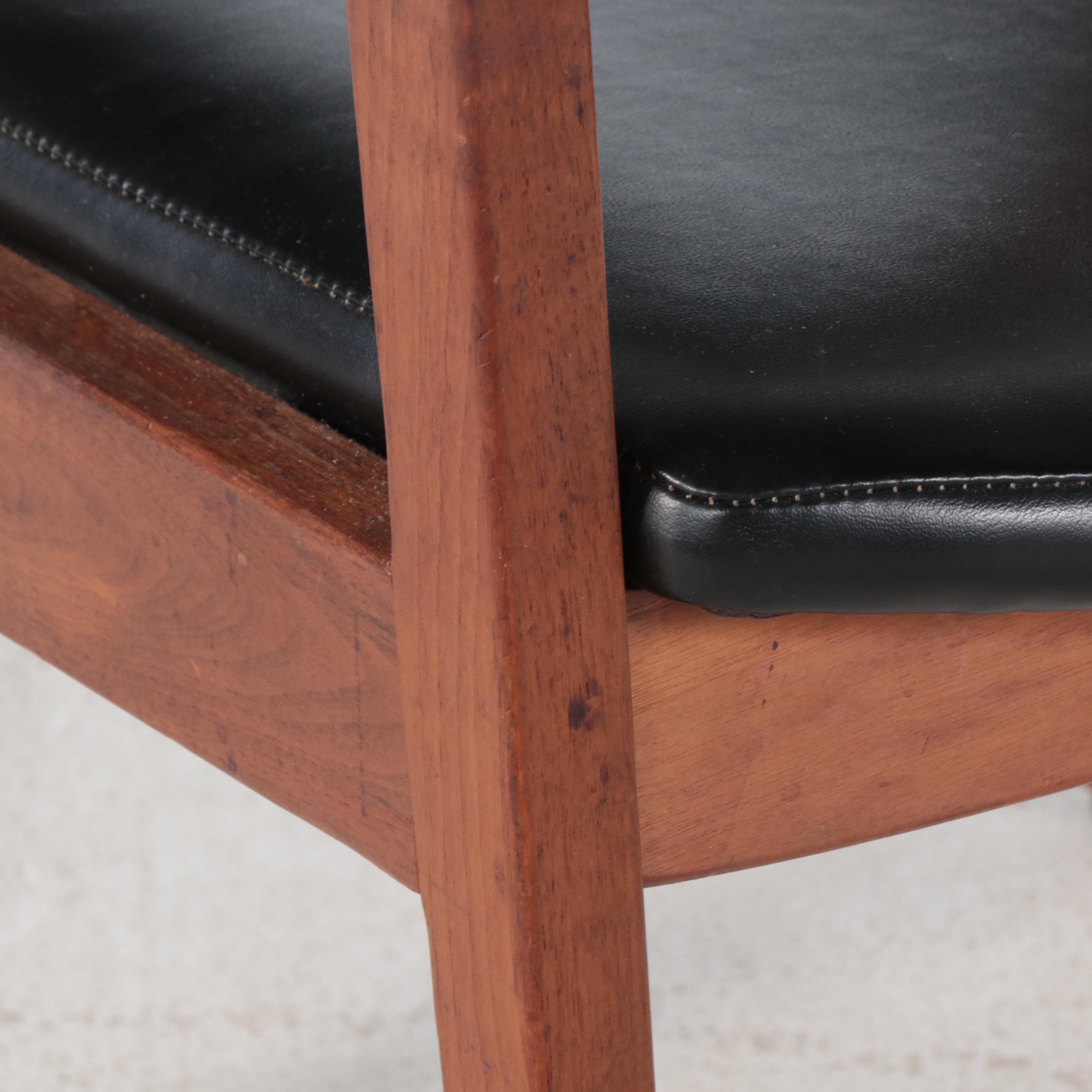 Pair of W.H. Gunlocke Chair Co. Mid Century Modern Walnut and Vinyl Armchairs